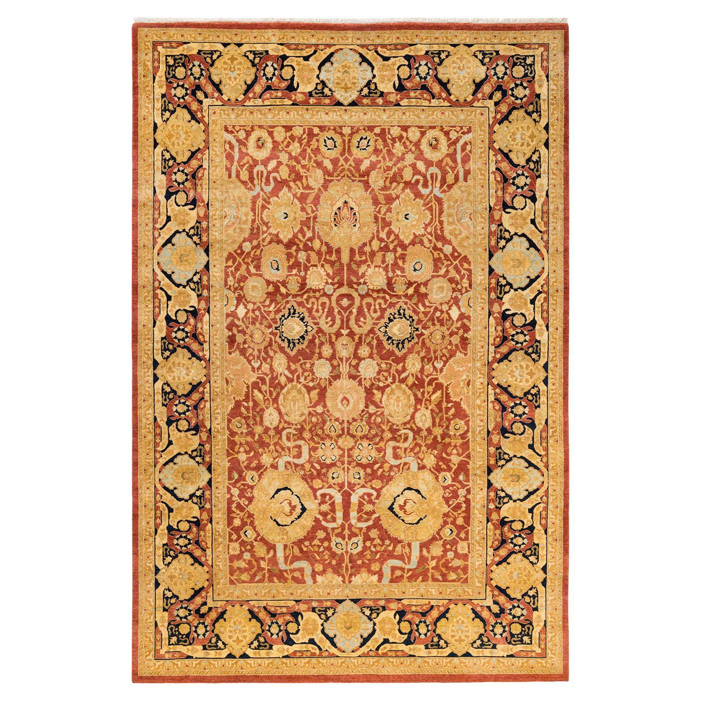 One-Of-A-Kind Hand Made Traditional Mogul Orange Area Rug For Sale