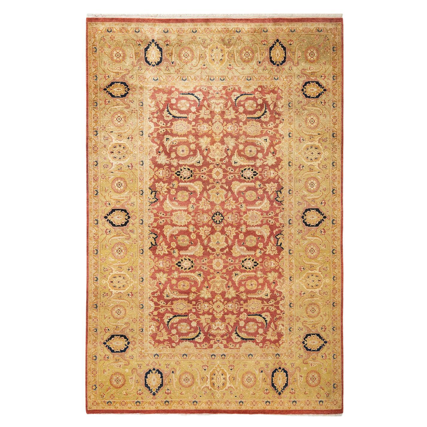 One-of-a-Kind Hand Made Traditional Mogul Orange Area Rug