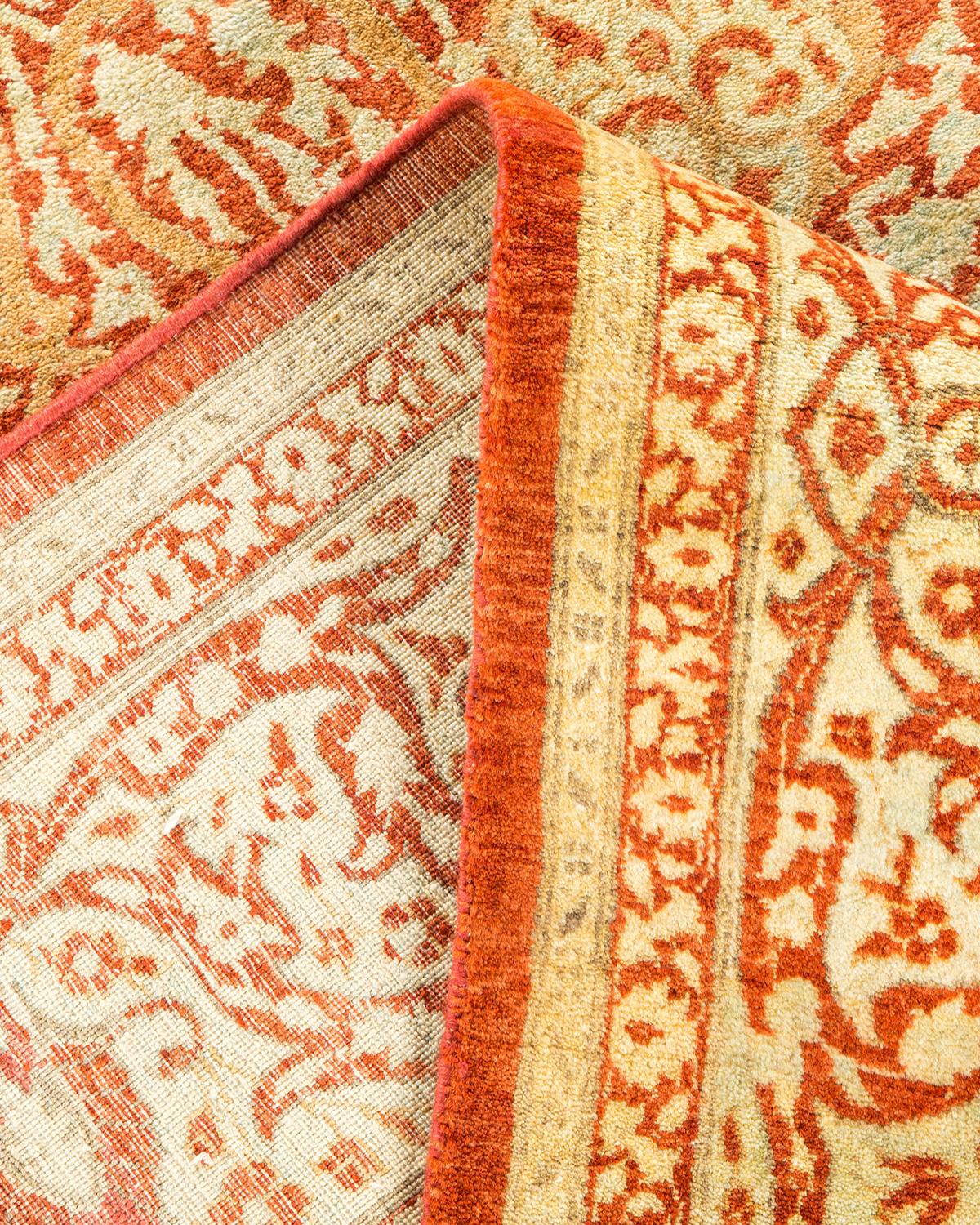 Pakistani One-of-a-kind Hand Made Traditional Mogul Orange Area Rug For Sale