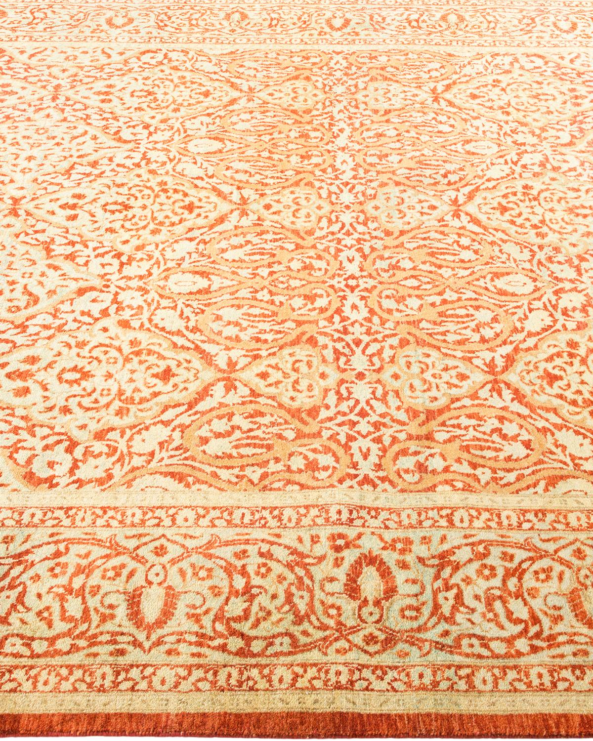 One-of-a-kind Hand Made Traditional Mogul Orange Area Rug In New Condition For Sale In Norwalk, CT