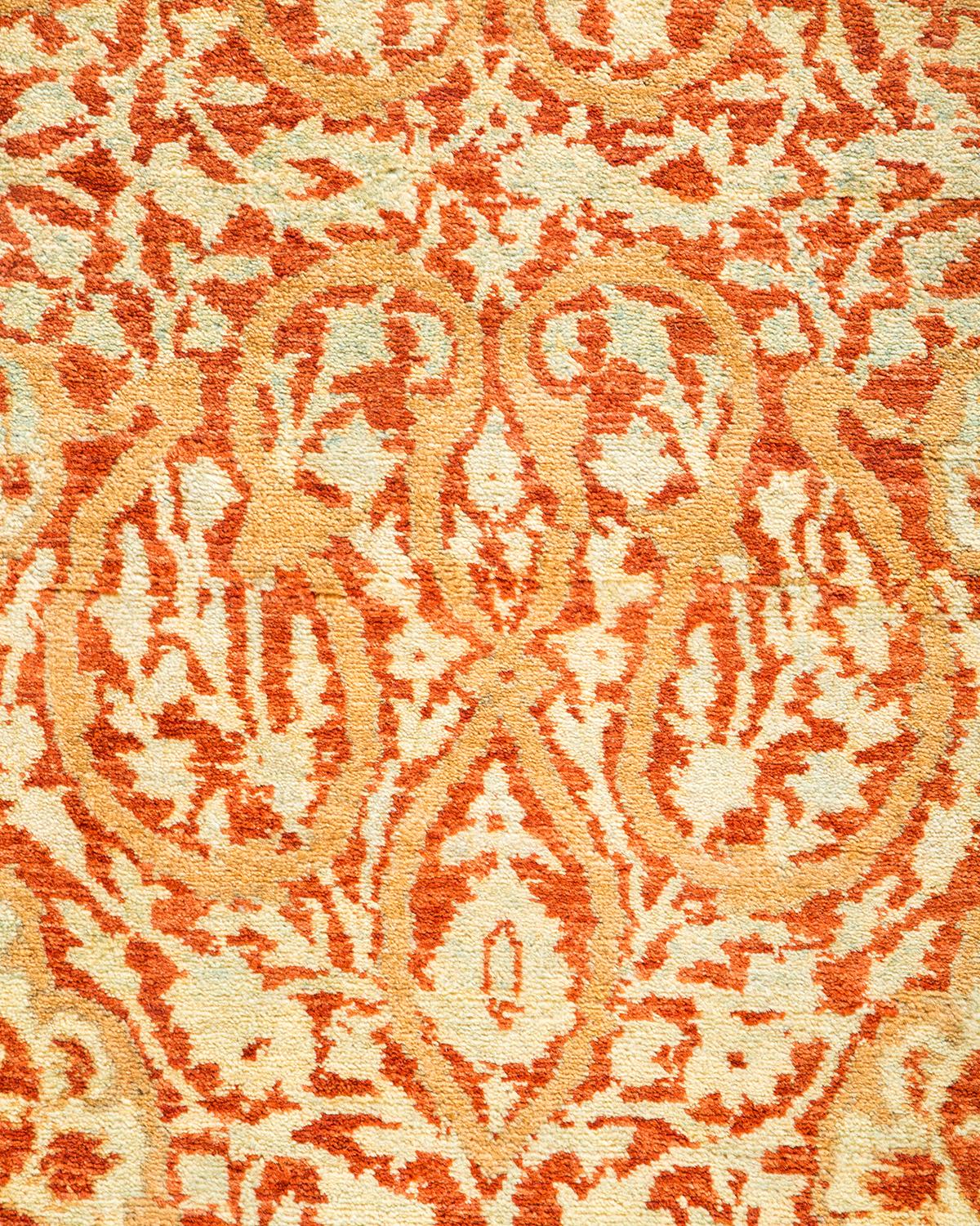 Contemporary One-of-a-kind Hand Made Traditional Mogul Orange Area Rug For Sale