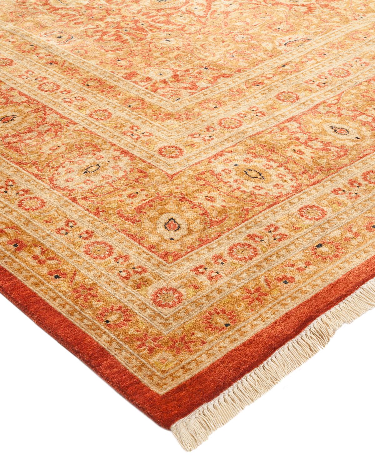 Wool One-of-a-kind Hand Made Traditional Mogul Orange Area Rug For Sale