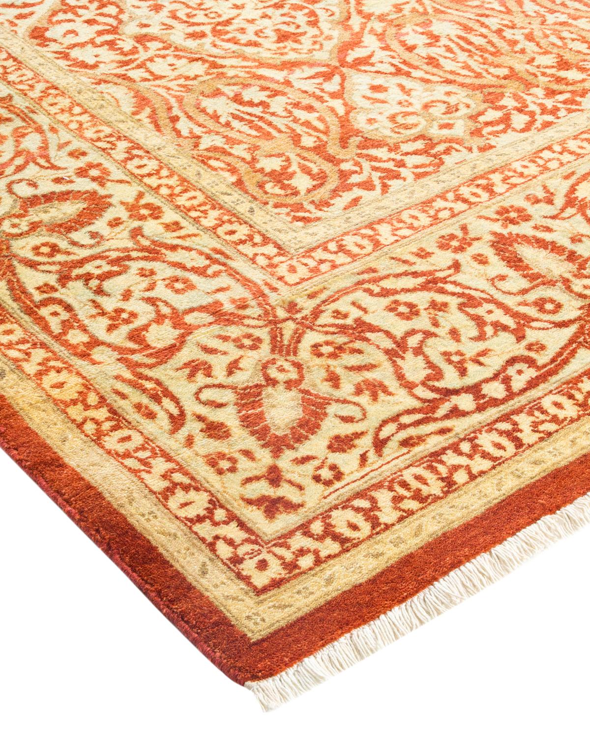 Wool One-of-a-kind Hand Made Traditional Mogul Orange Area Rug For Sale