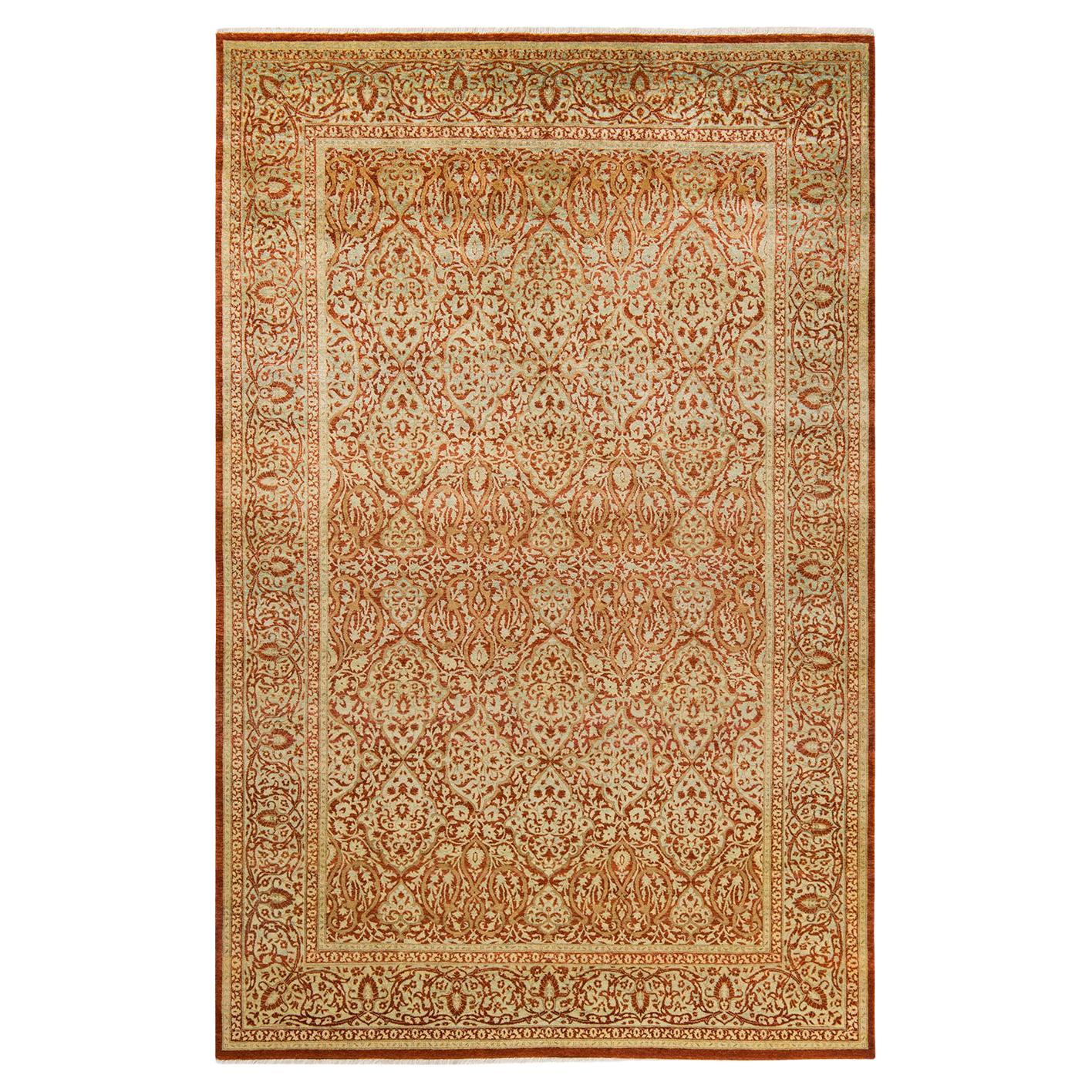 One-of-a-kind Hand Made Traditional Mogul Orange Area Rug For Sale