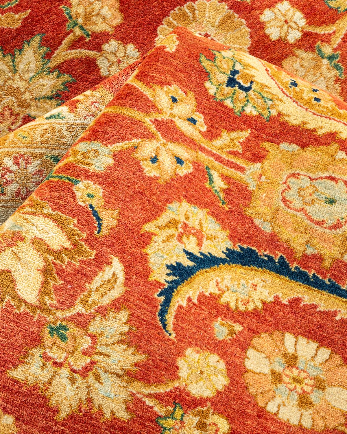 Noué à la main Tapis traditionnel orange Mogul, unique en son genre, fabriqué à la main en vente
