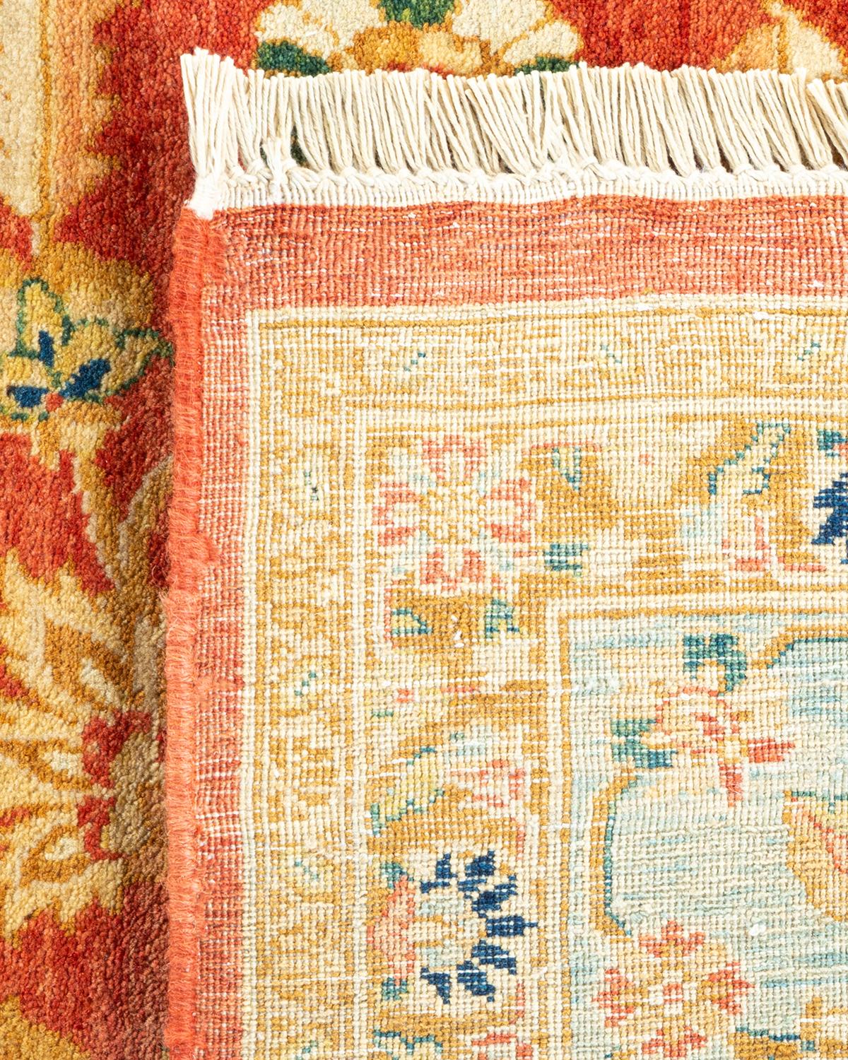 XXIe siècle et contemporain Tapis traditionnel orange Mogul, unique en son genre, fabriqué à la main en vente