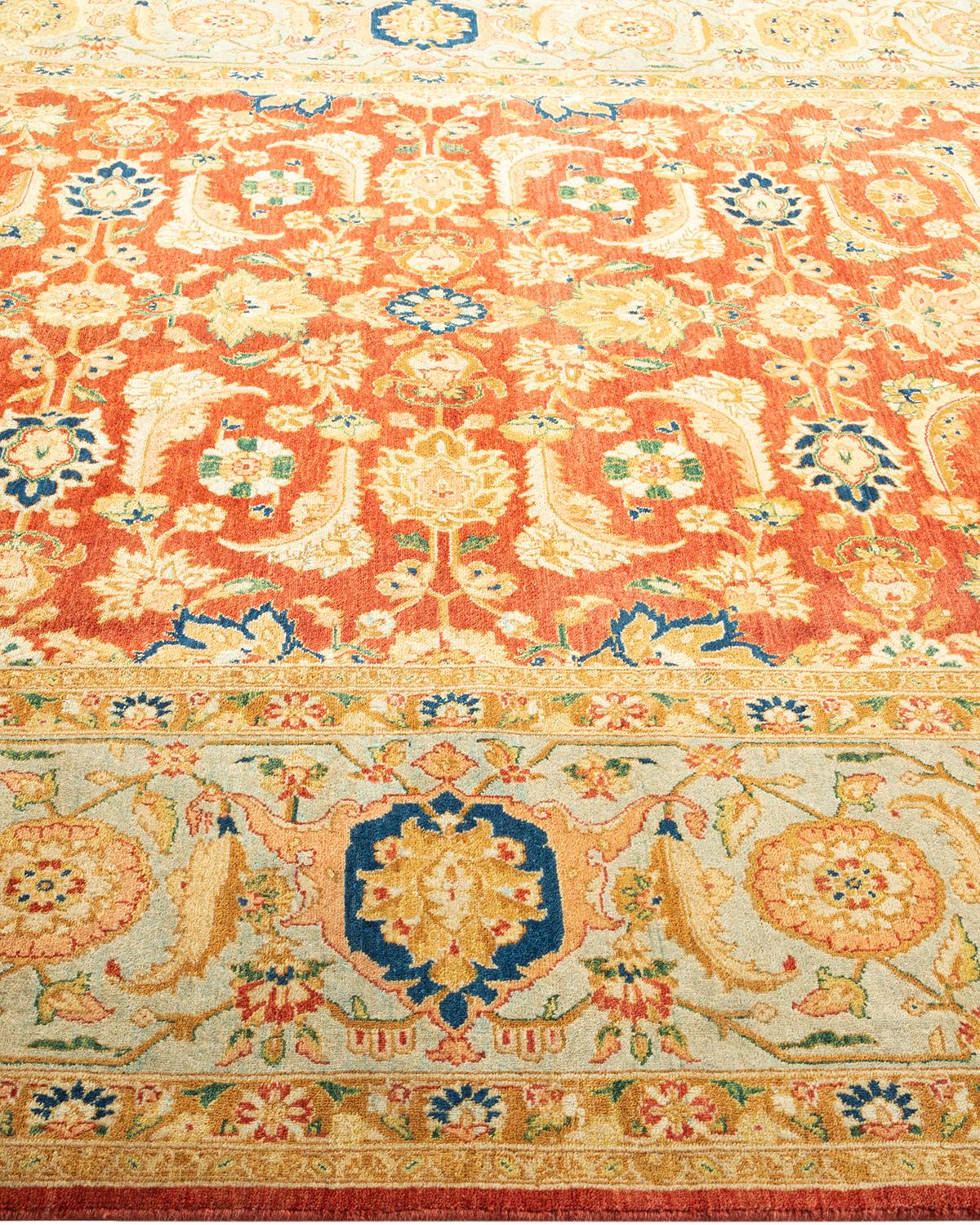 Laine Tapis traditionnel orange Mogul, unique en son genre, fabriqué à la main en vente