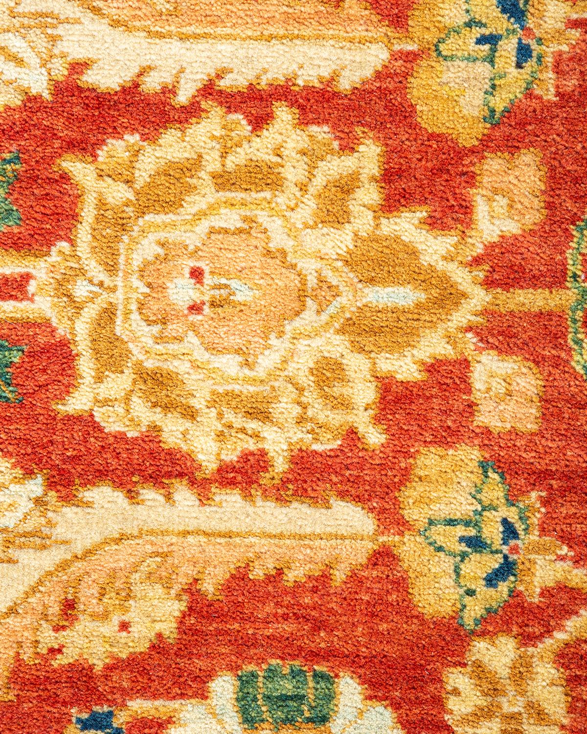 Tapis traditionnel orange Mogul, unique en son genre, fabriqué à la main en vente 1
