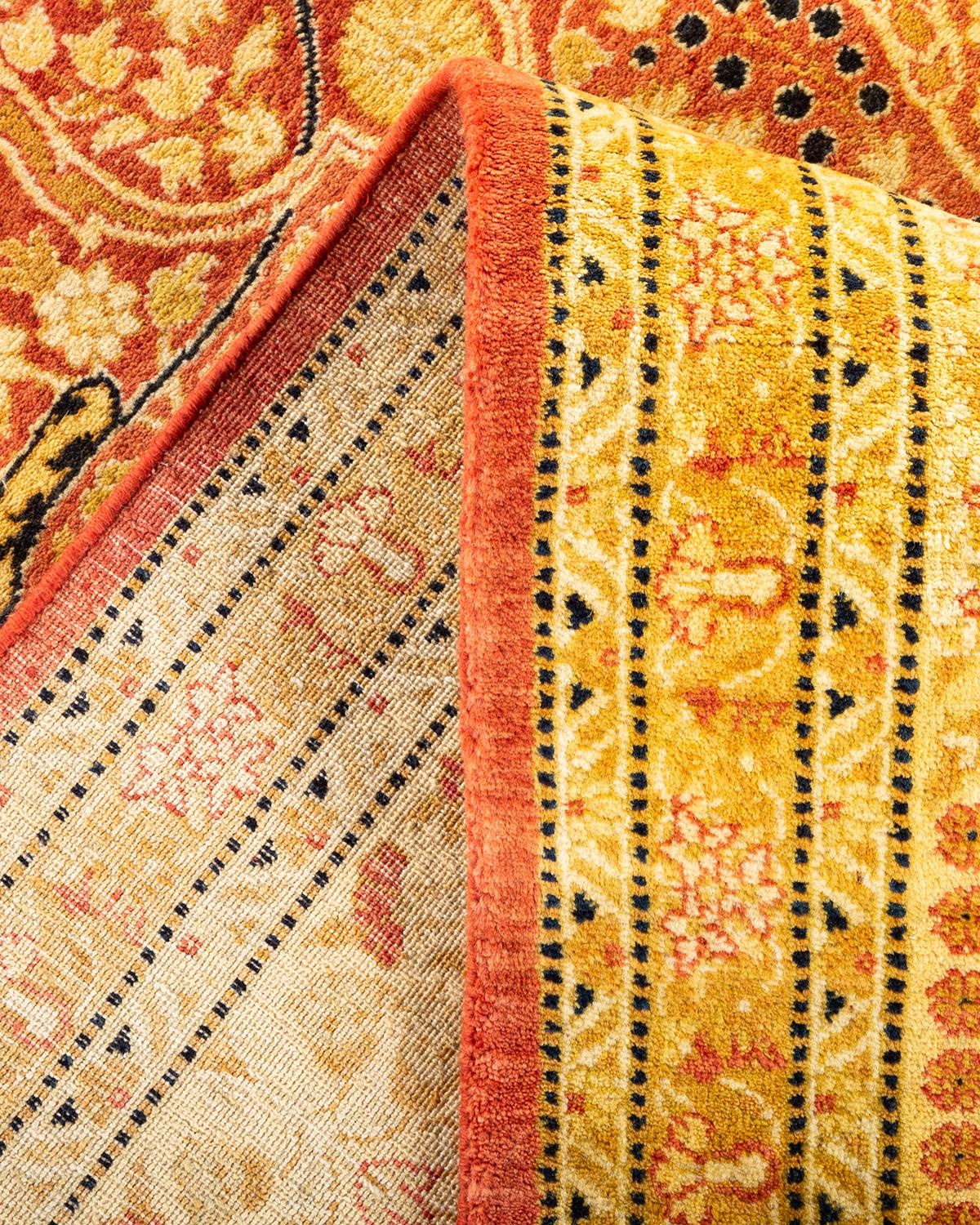 Pakistani One-of-a-Kind Hand Made Traditional Mogul Orange Area Rug For Sale