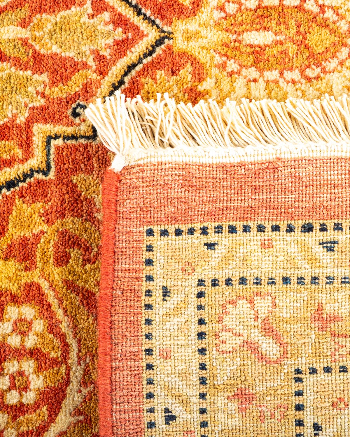 Hand-Knotted One-of-a-Kind Hand Made Traditional Mogul Orange Area Rug For Sale