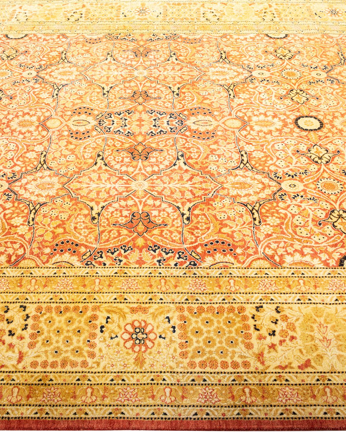 One-of-a-Kind Hand Made Traditional Mogul Orange Area Rug In New Condition For Sale In Norwalk, CT