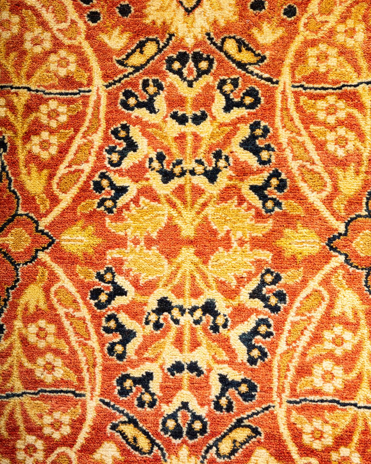 Contemporary One-of-a-Kind Hand Made Traditional Mogul Orange Area Rug For Sale