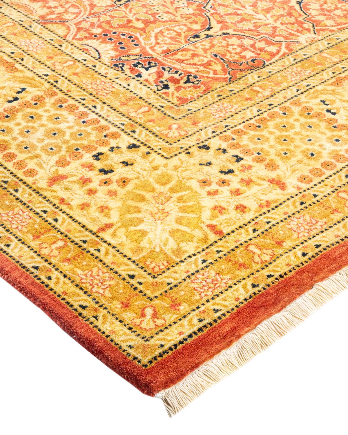 Wool One-of-a-Kind Hand Made Traditional Mogul Orange Area Rug For Sale