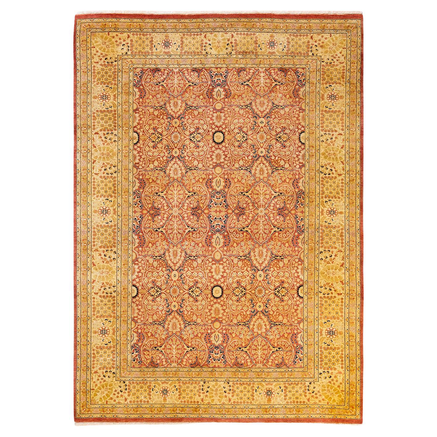 One-of-a-Kind Hand Made Traditional Mogul Orange Area Rug For Sale