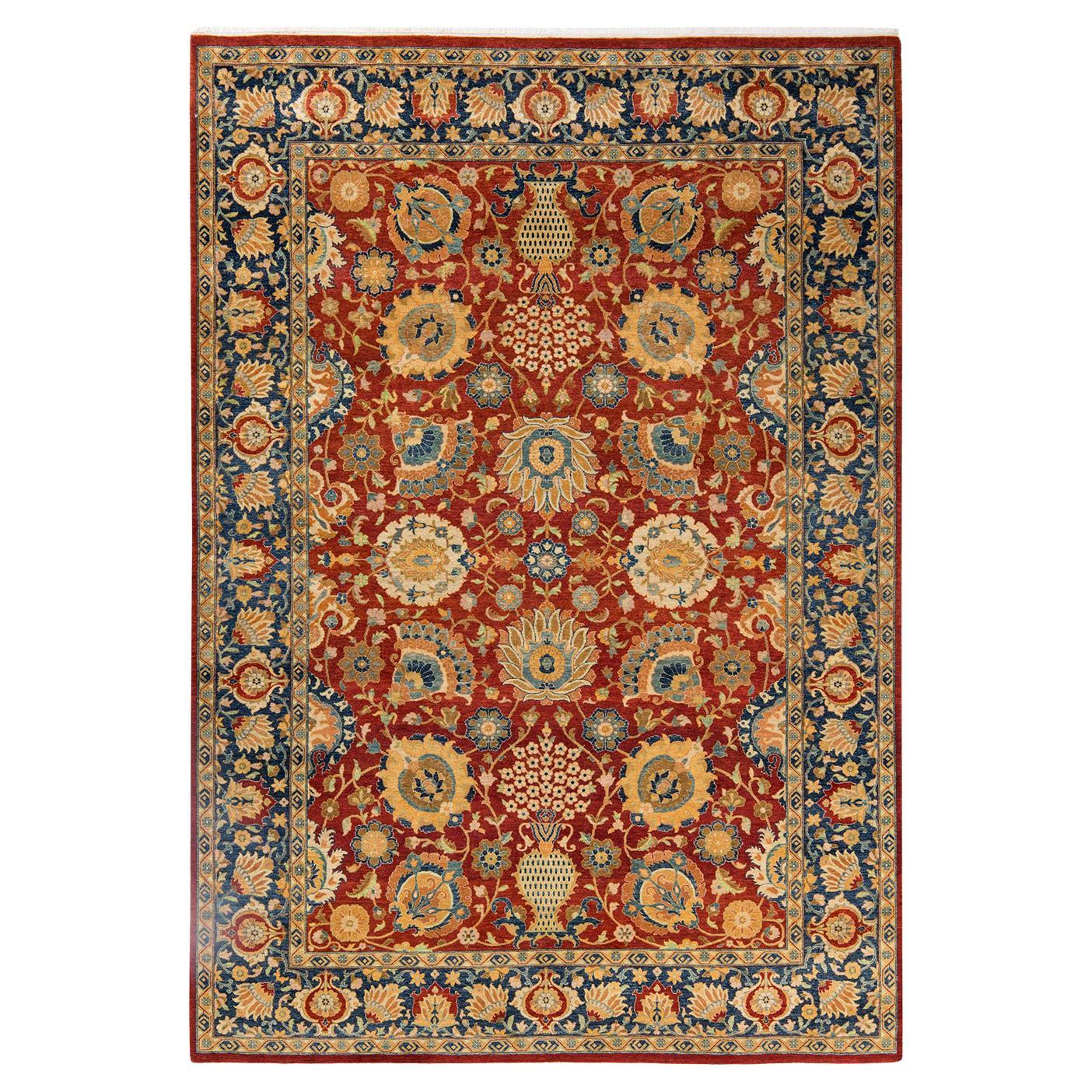 One-Of-A-Kind Hand Made Traditional Mogul Orange Area Rug