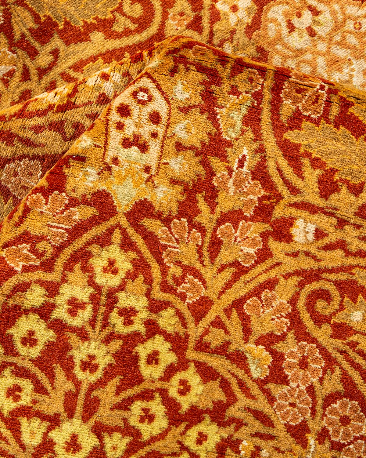 Other One-Of-A-Kind Hand Made Traditional Mogul Orange Area Rug For Sale