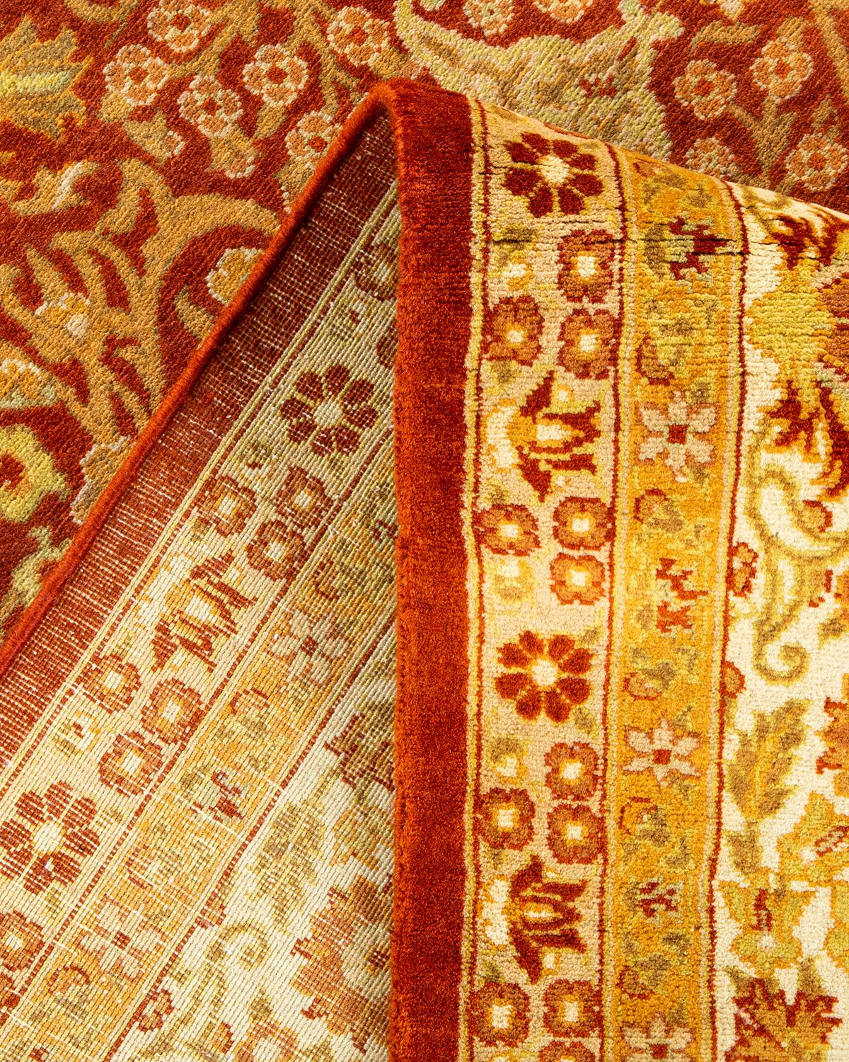 Pakistani One-Of-A-Kind Hand Made Traditional Mogul Orange Area Rug For Sale