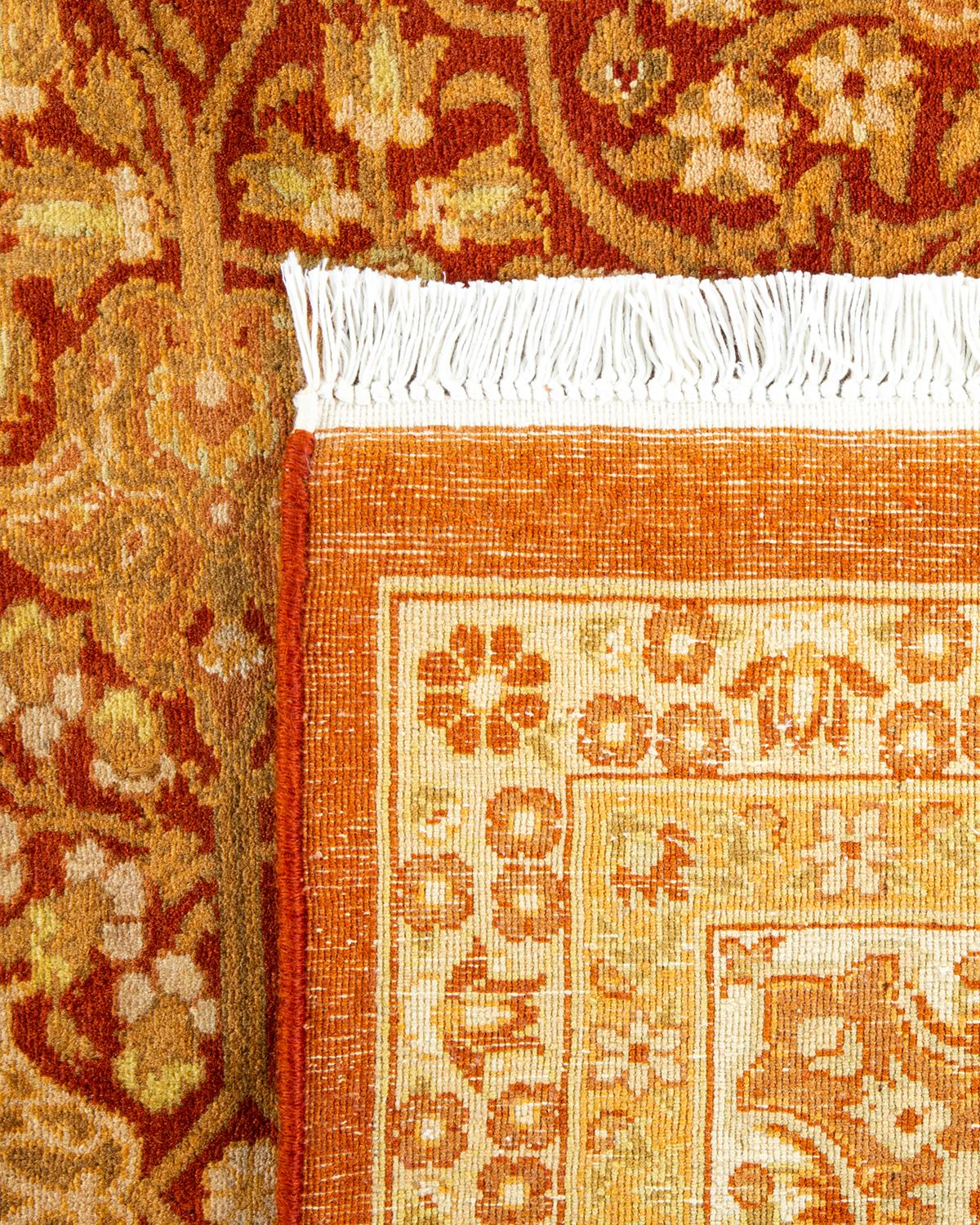 Hand-Knotted One-Of-A-Kind Hand Made Traditional Mogul Orange Area Rug For Sale