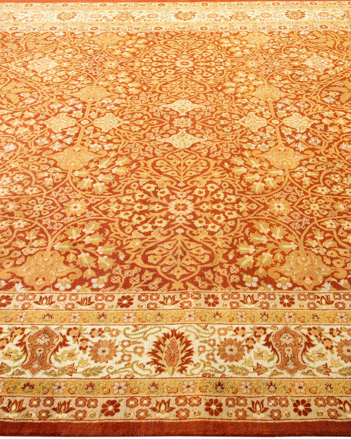 One-Of-A-Kind Hand Made Traditional Mogul Orange Area Rug In New Condition For Sale In Norwalk, CT