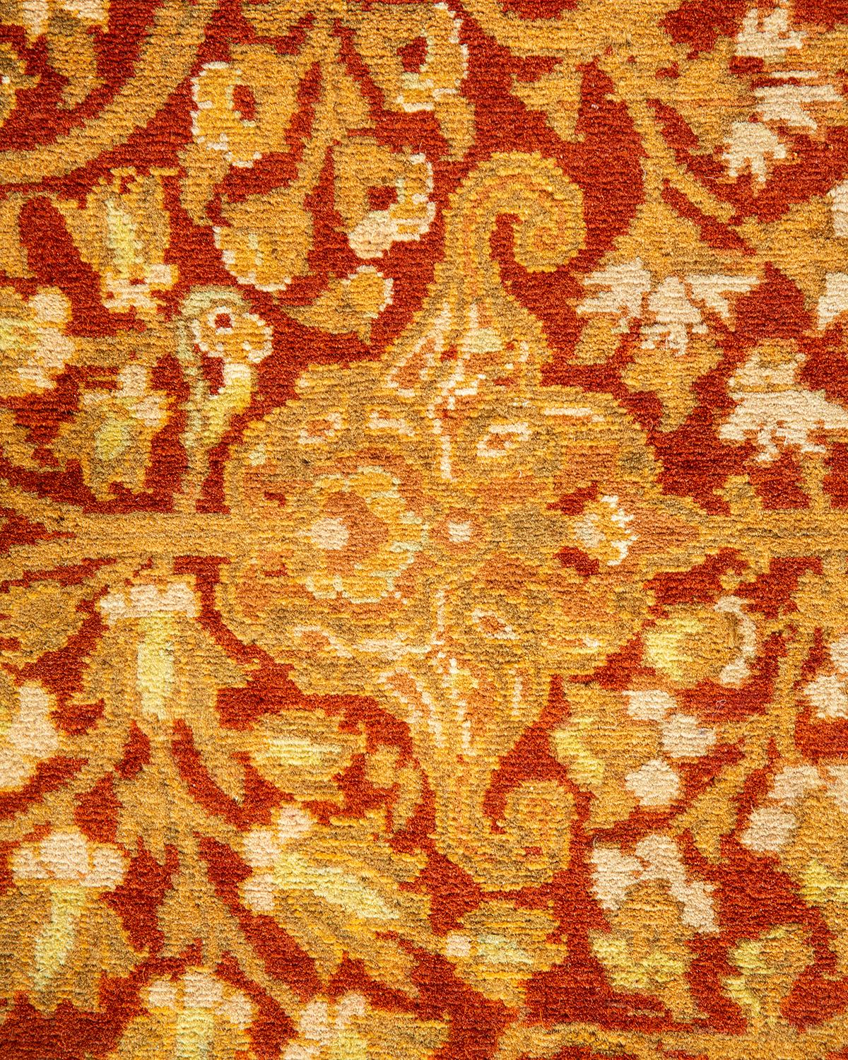 Contemporary One-Of-A-Kind Hand Made Traditional Mogul Orange Area Rug For Sale