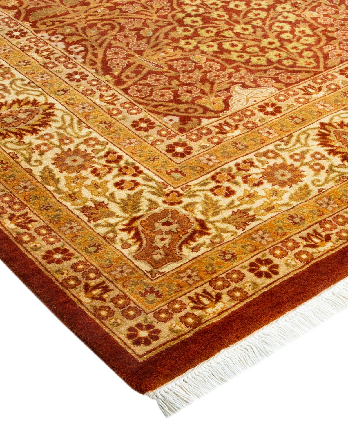 Wool One-Of-A-Kind Hand Made Traditional Mogul Orange Area Rug For Sale