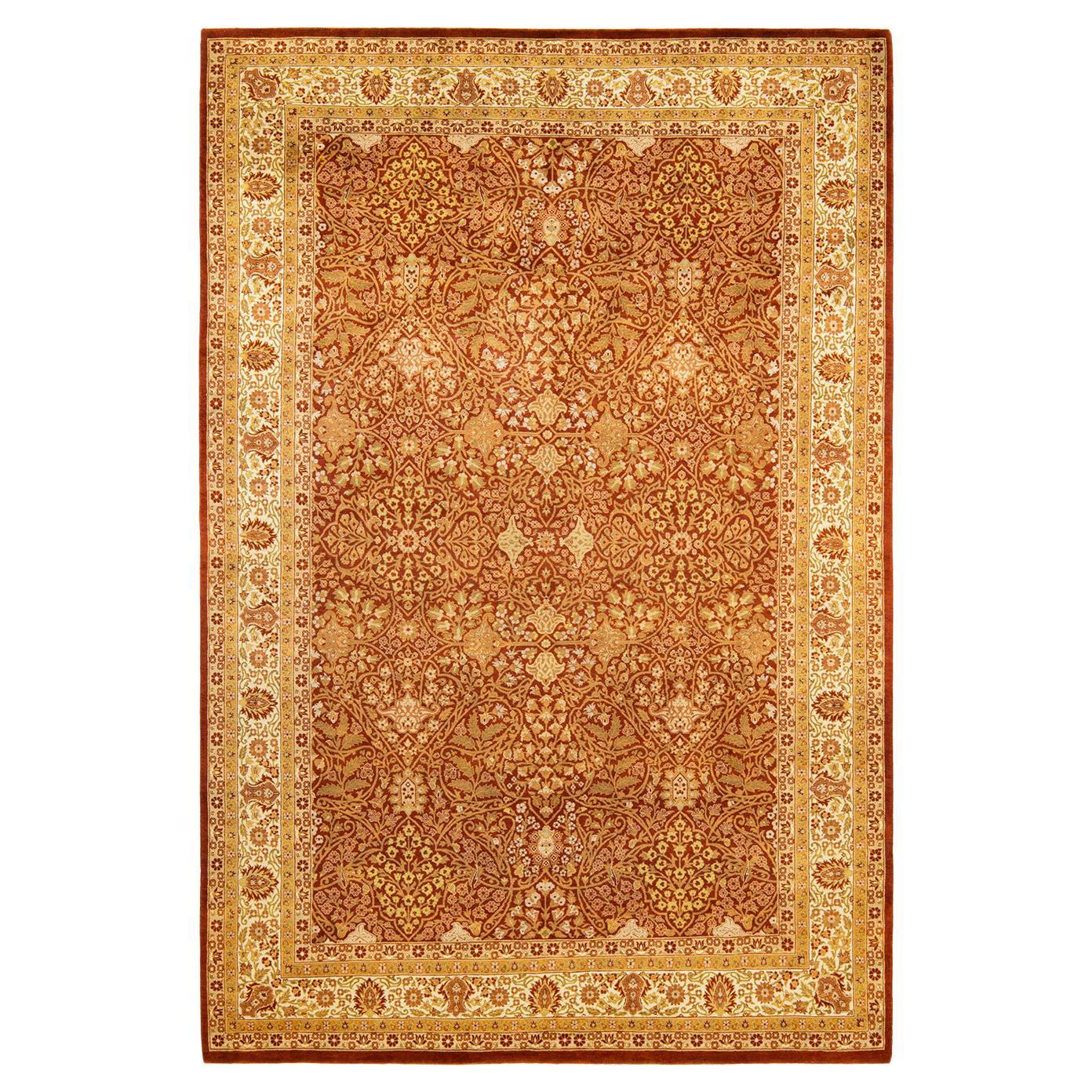 One-Of-A-Kind Hand Made Traditional Mogul Orange Area Rug For Sale