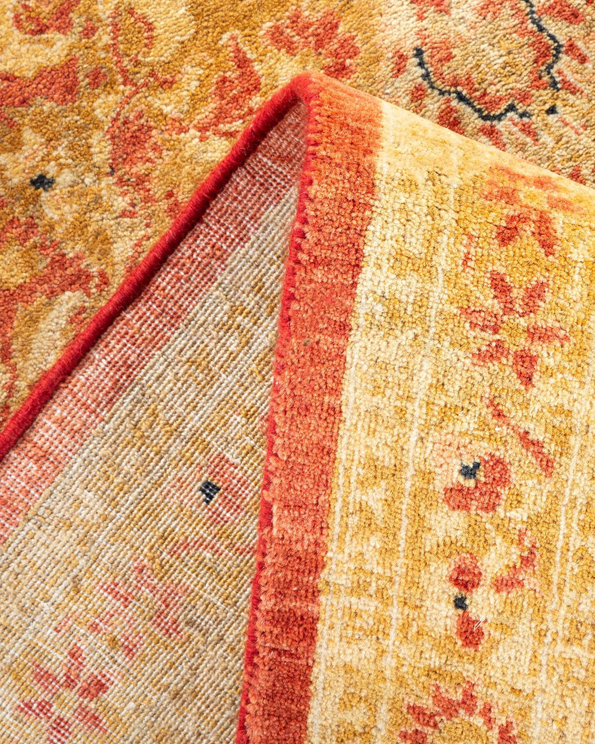 Pakistanais Tapis traditionnel orange Mogul, unique en son genre, fabriqué à la main en vente
