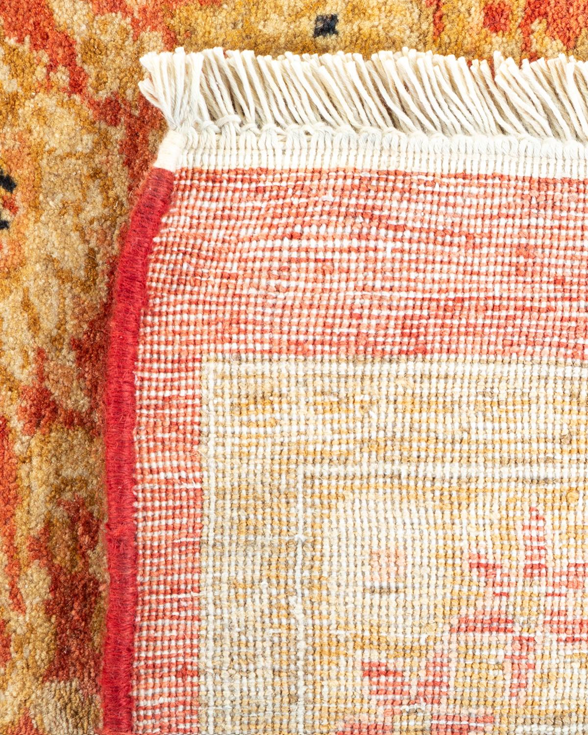 Noué à la main Tapis traditionnel orange Mogul, unique en son genre, fabriqué à la main en vente