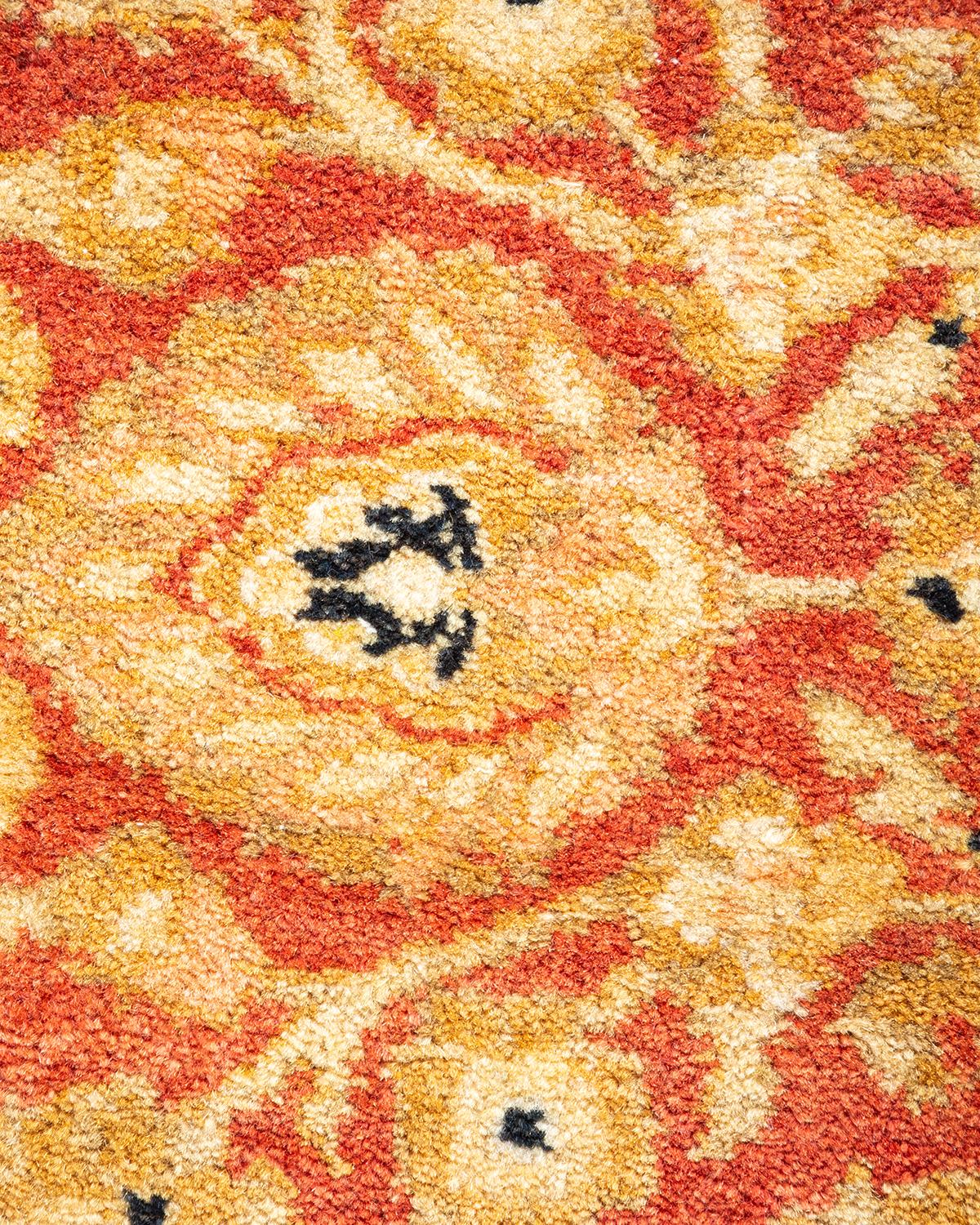 XXIe siècle et contemporain Tapis traditionnel orange Mogul, unique en son genre, fabriqué à la main en vente