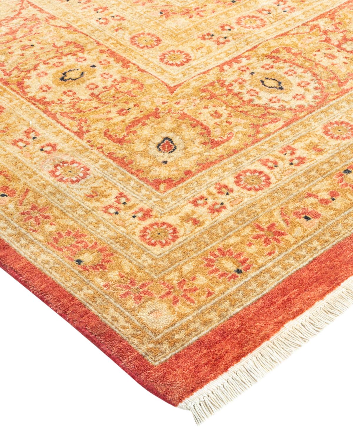 Laine Tapis traditionnel orange Mogul, unique en son genre, fabriqué à la main en vente