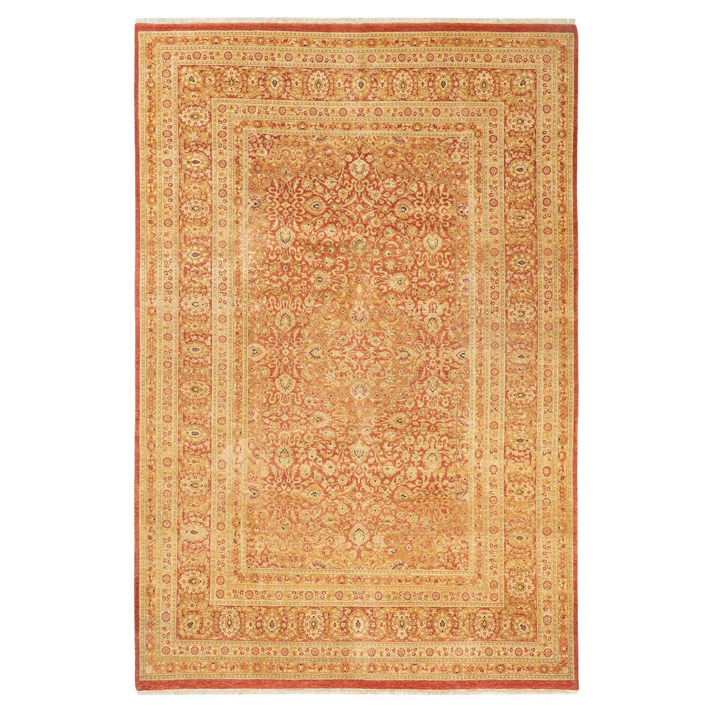 Tapis traditionnel orange Mogul, unique en son genre, fabriqué à la main