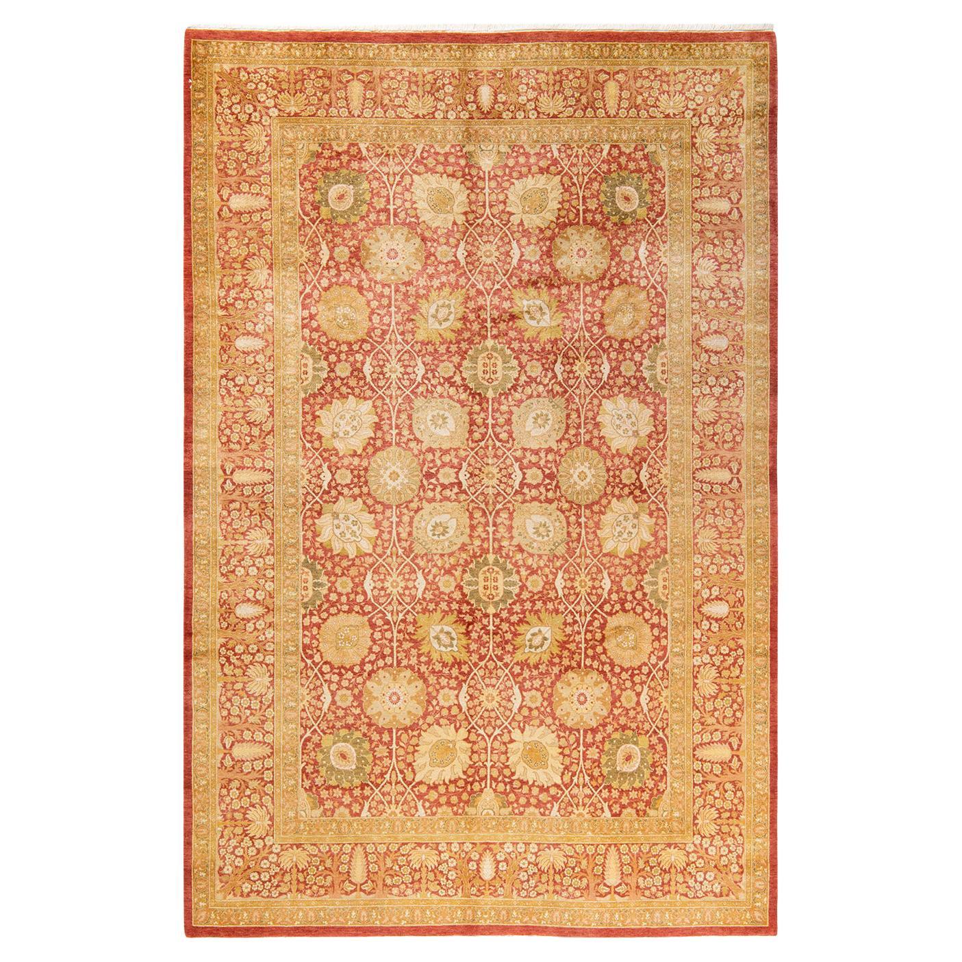 Tapis traditionnel orange Mogul unique fait à la main, unique en son genre