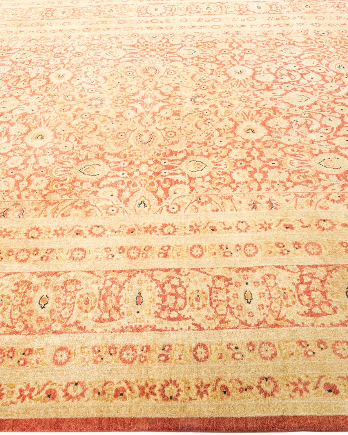 Noué à la main Tapis traditionnel orange Mogul unique en son genre fabriqué à la main en vente