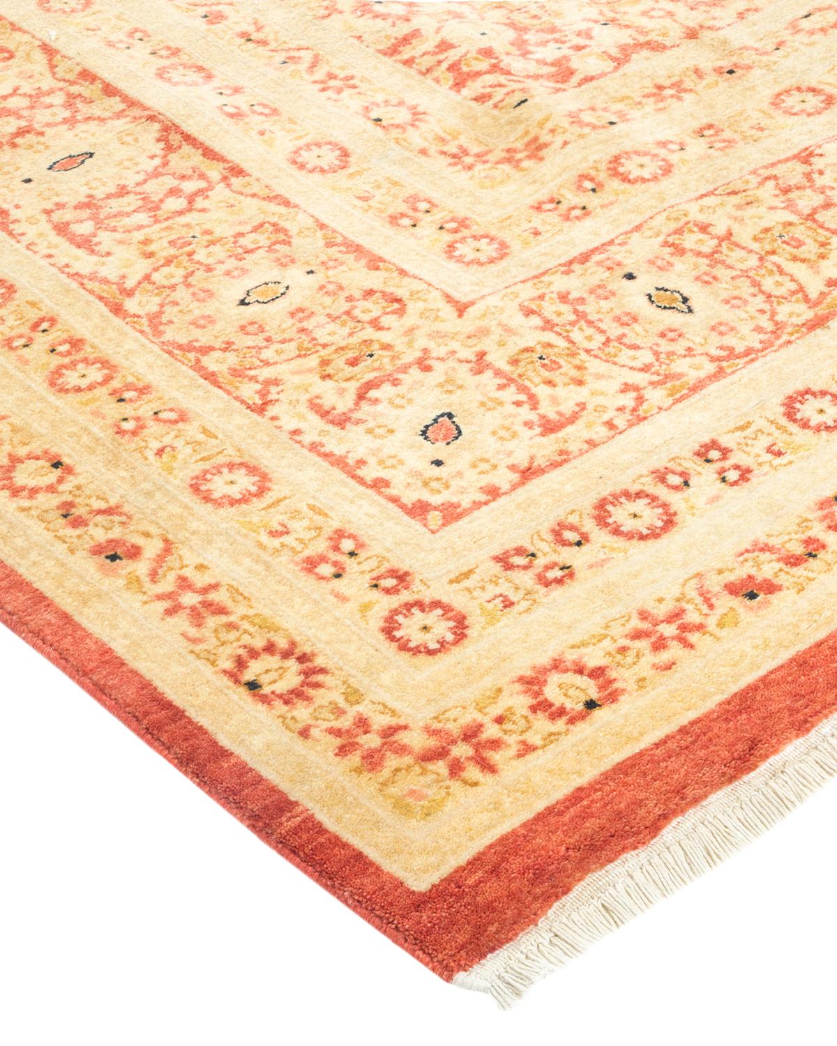 XXIe siècle et contemporain Tapis traditionnel orange Mogul unique en son genre fabriqué à la main en vente