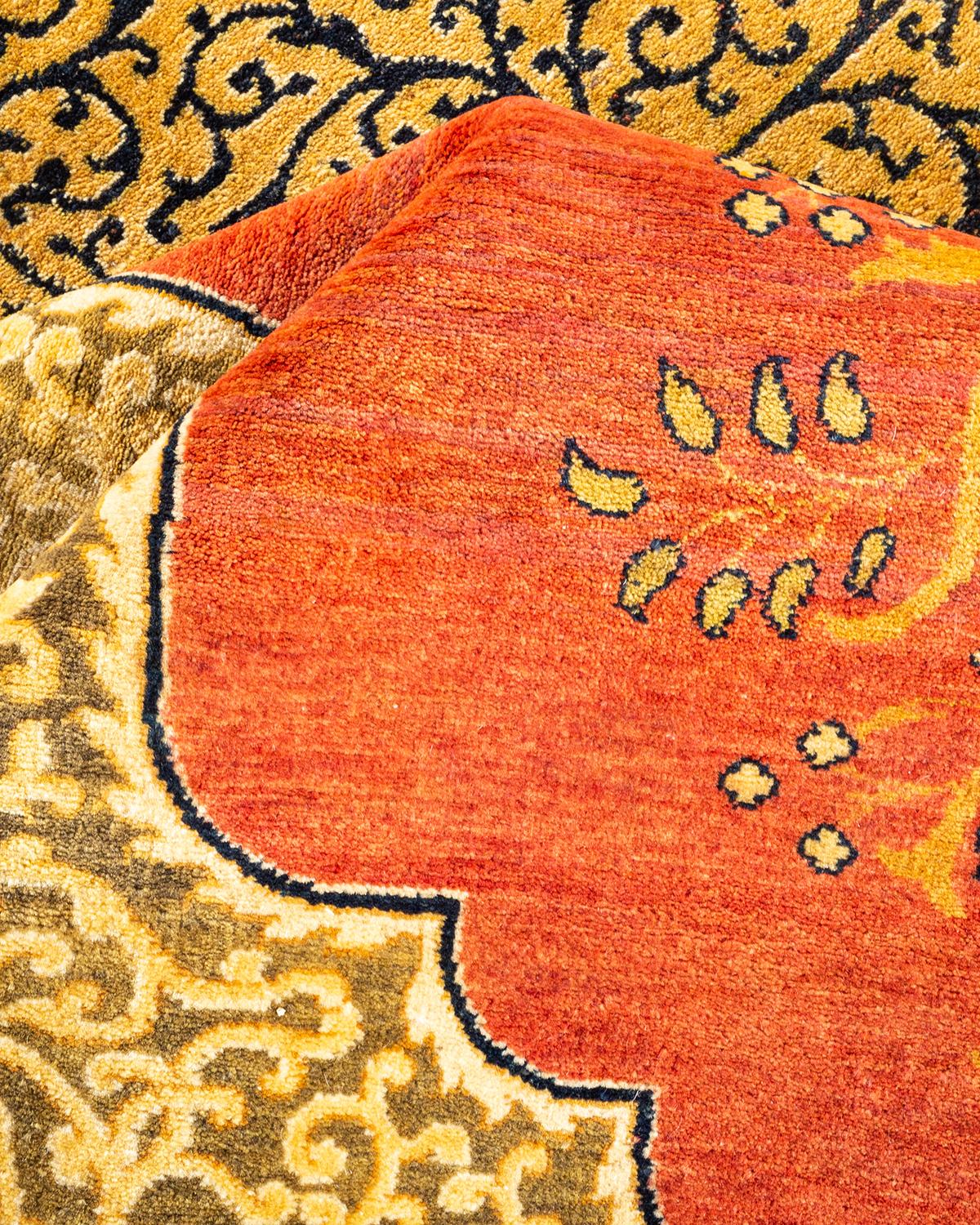 Other One-of-a-kind Hand Made Traditional Mogul Orange Area Rug For Sale