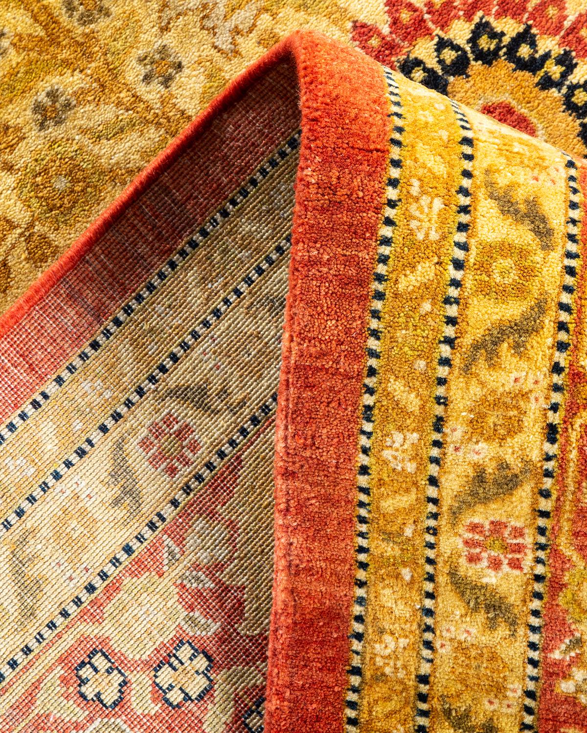 Pakistani One-of-a-kind Hand Made Traditional Mogul Orange Area Rug For Sale