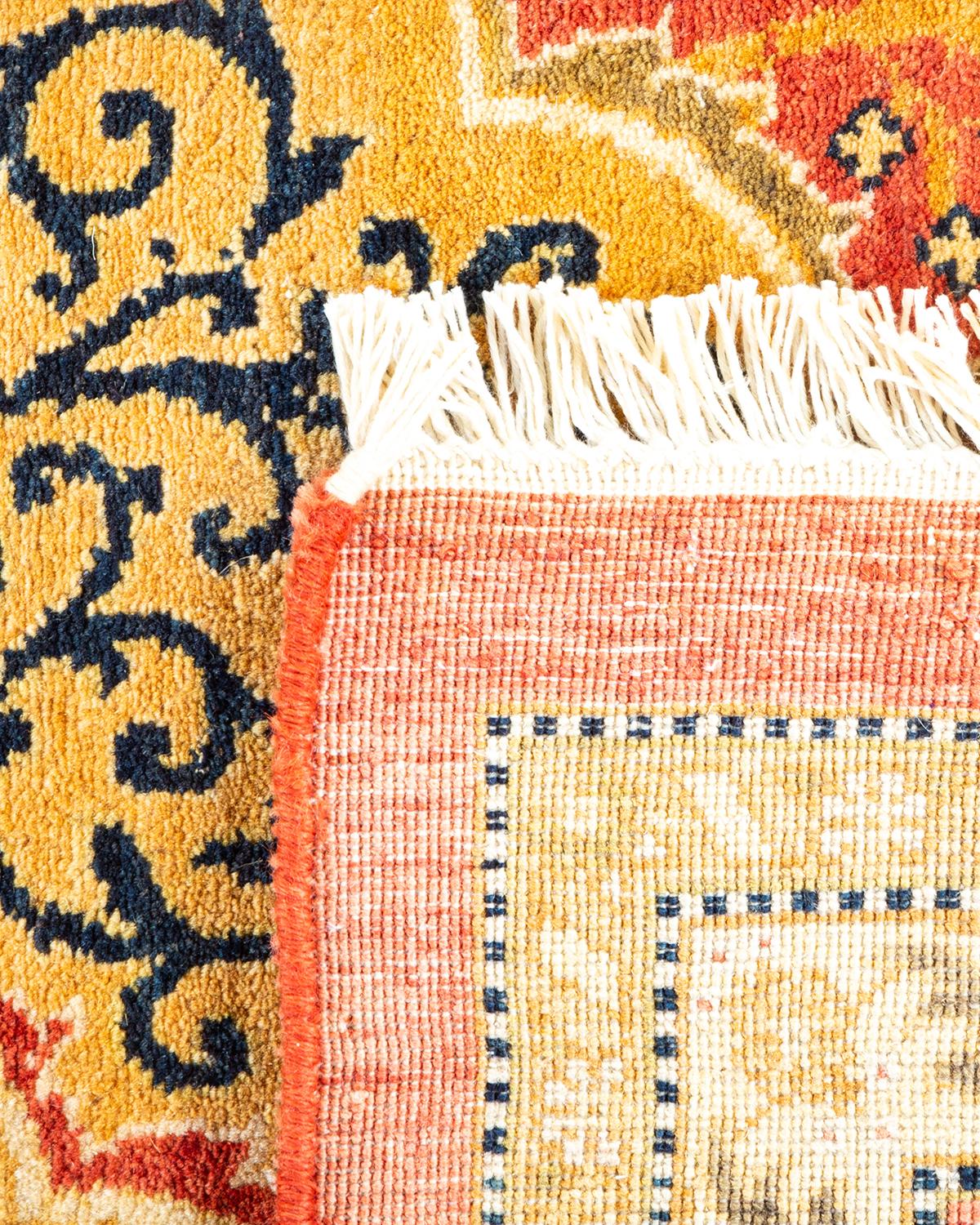 Hand-Knotted One-of-a-kind Hand Made Traditional Mogul Orange Area Rug For Sale