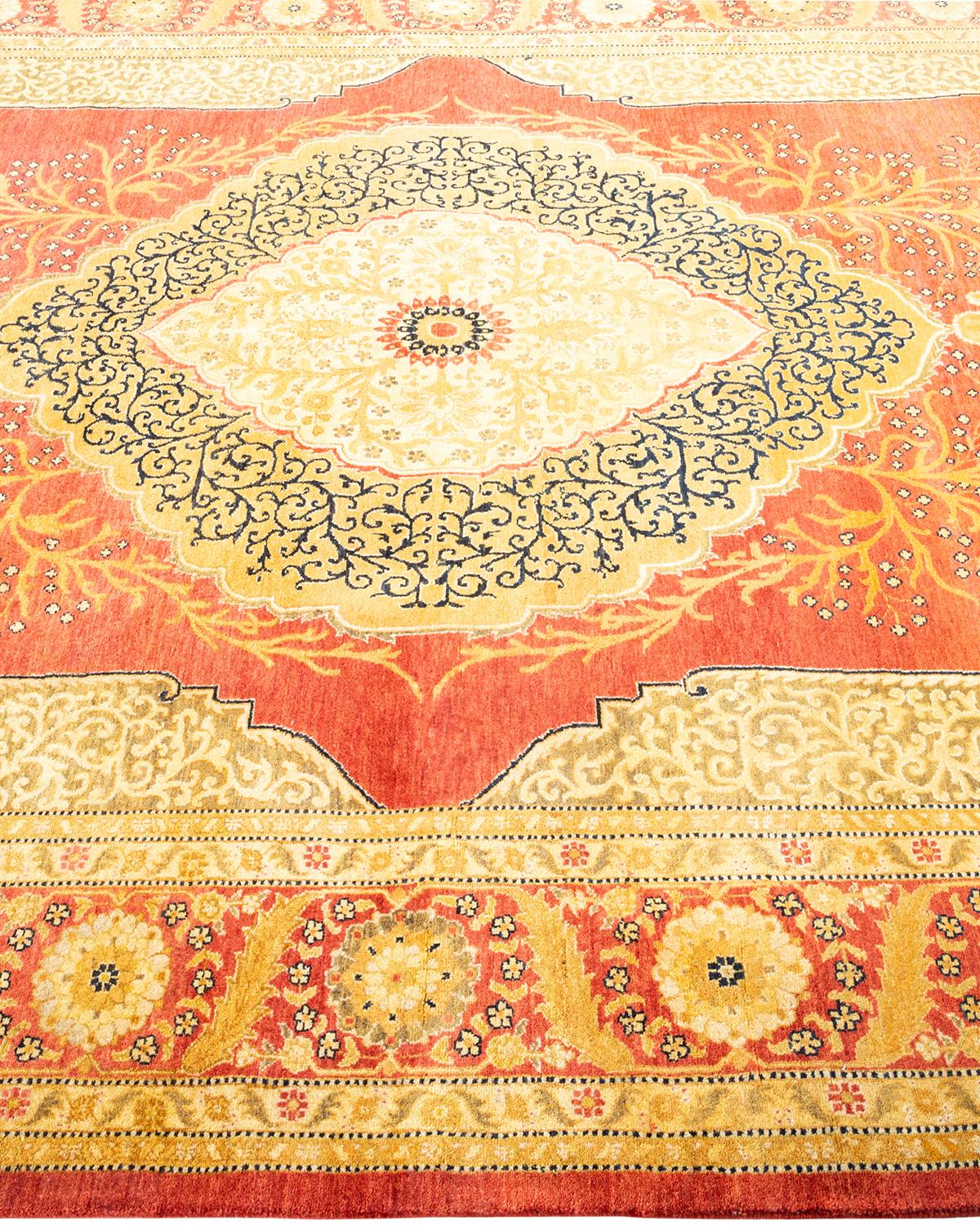 One-of-a-kind Hand Made Traditional Mogul Orange Area Rug In New Condition For Sale In Norwalk, CT