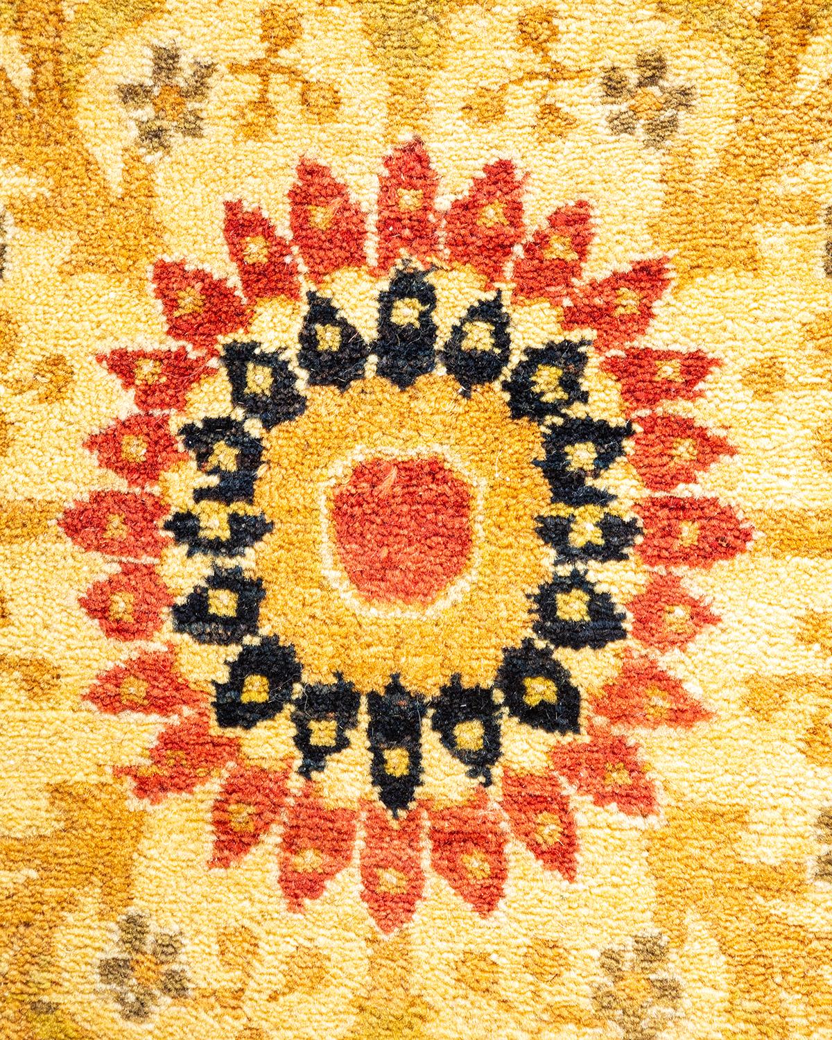 Contemporary One-of-a-kind Hand Made Traditional Mogul Orange Area Rug For Sale