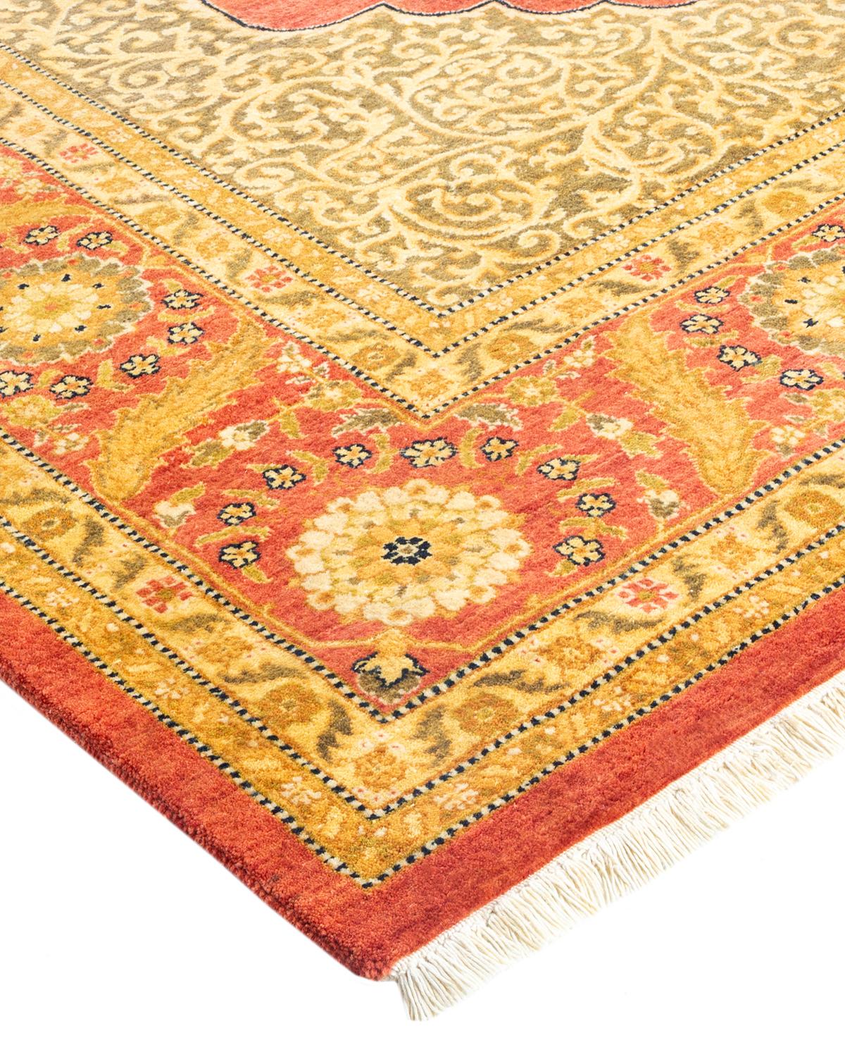 Wool One-of-a-kind Hand Made Traditional Mogul Orange Area Rug For Sale