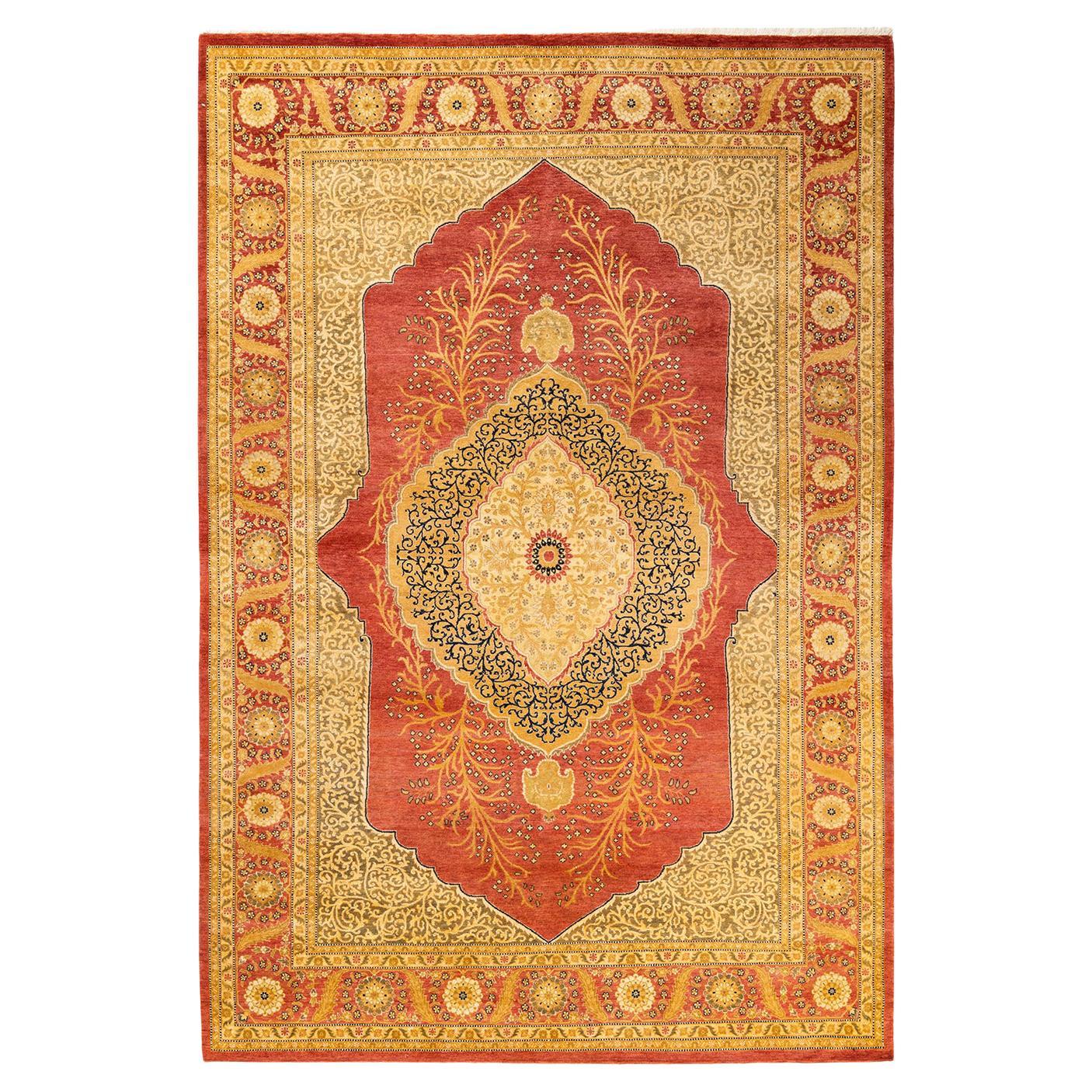 One-of-a-kind Hand Made Traditional Mogul Orange Area Rug For Sale