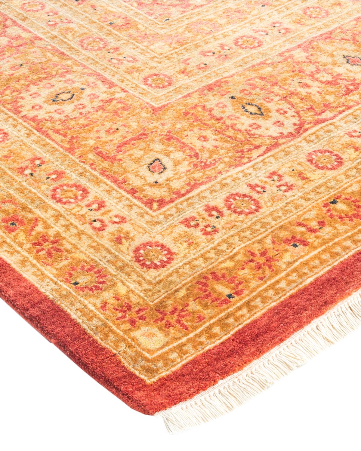 Einzigartiger, handgefertigter traditioneller Mogul-Teppich in Orange (Wolle) im Angebot
