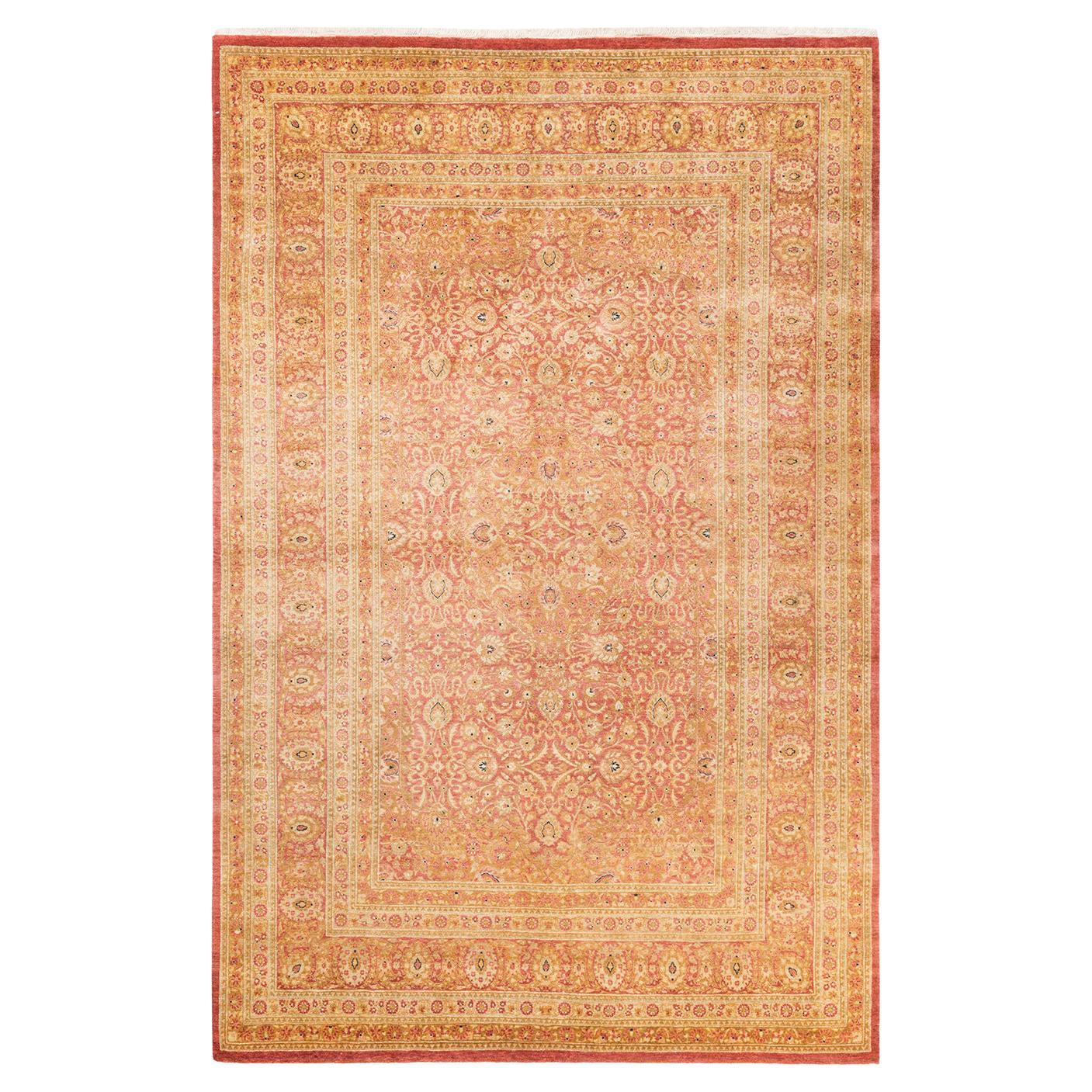 Tapis de sol traditionnel Mogul Orange, fait à la main, unique en son genre