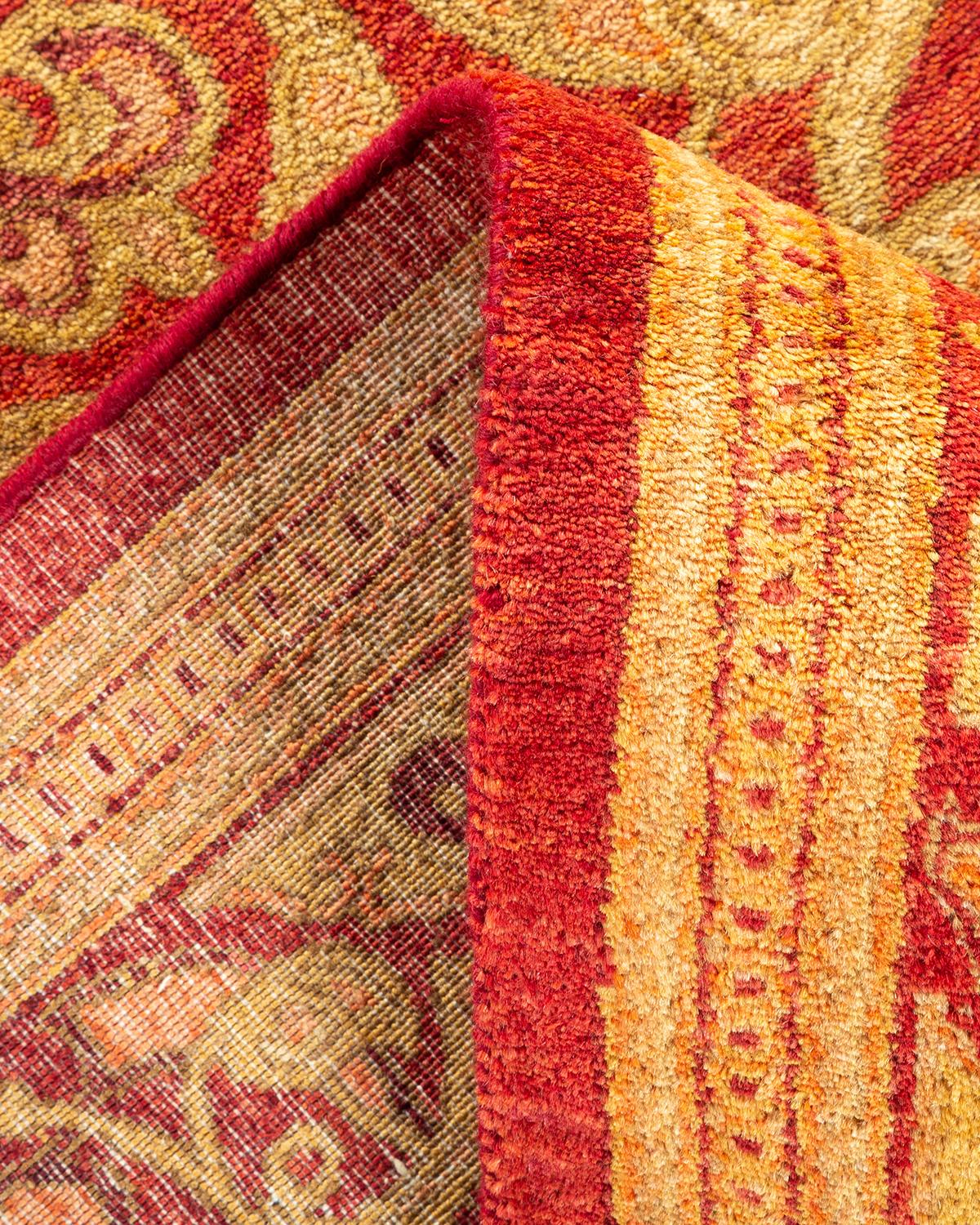 Pakistani One-of-a-Kind Hand Made Traditional Mogul Orange Area Rug For Sale