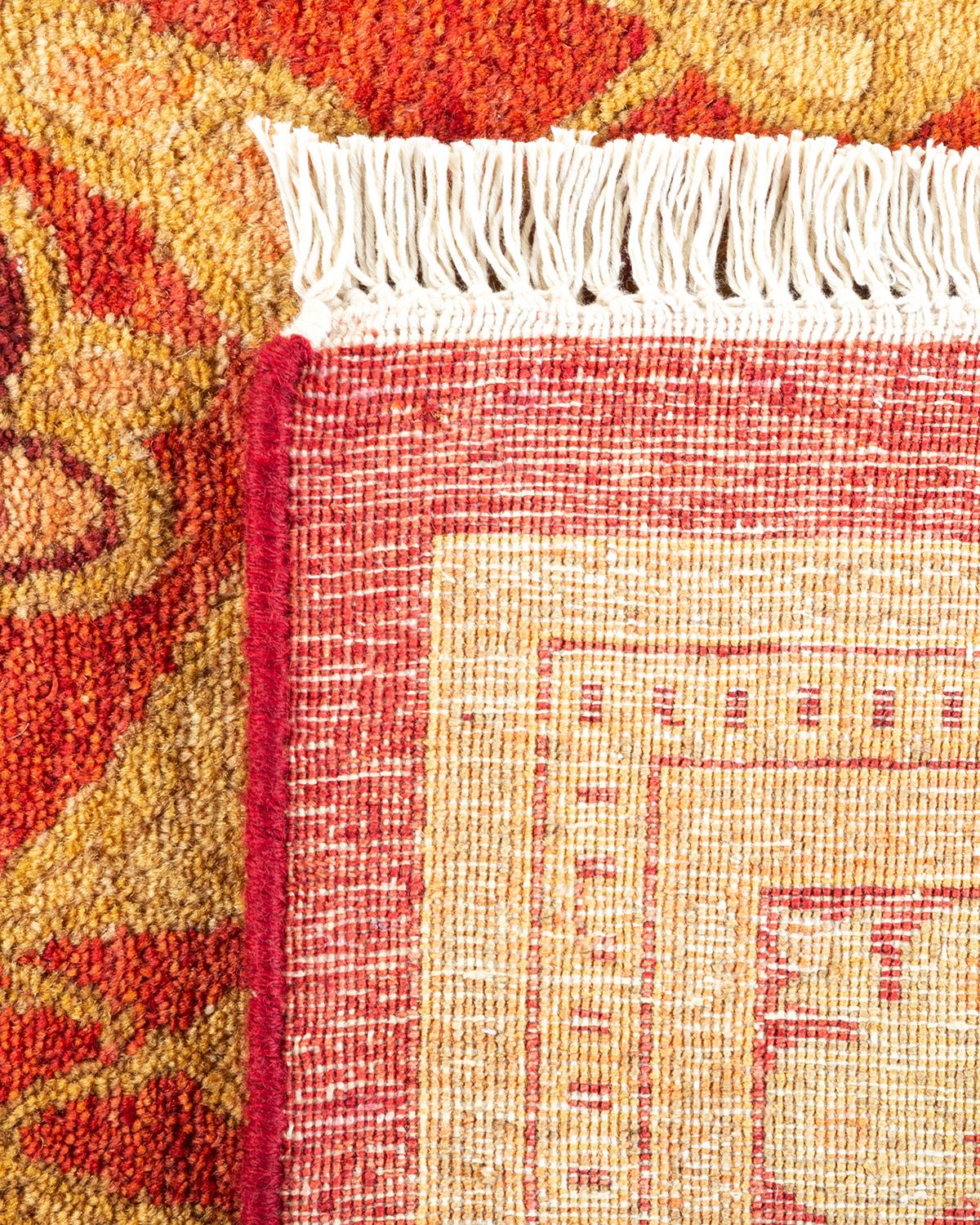 Hand-Knotted One-of-a-Kind Hand Made Traditional Mogul Orange Area Rug For Sale