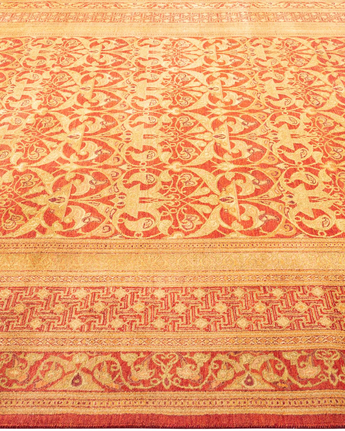 One-of-a-Kind Hand Made Traditional Mogul Orange Area Rug In New Condition For Sale In Norwalk, CT
