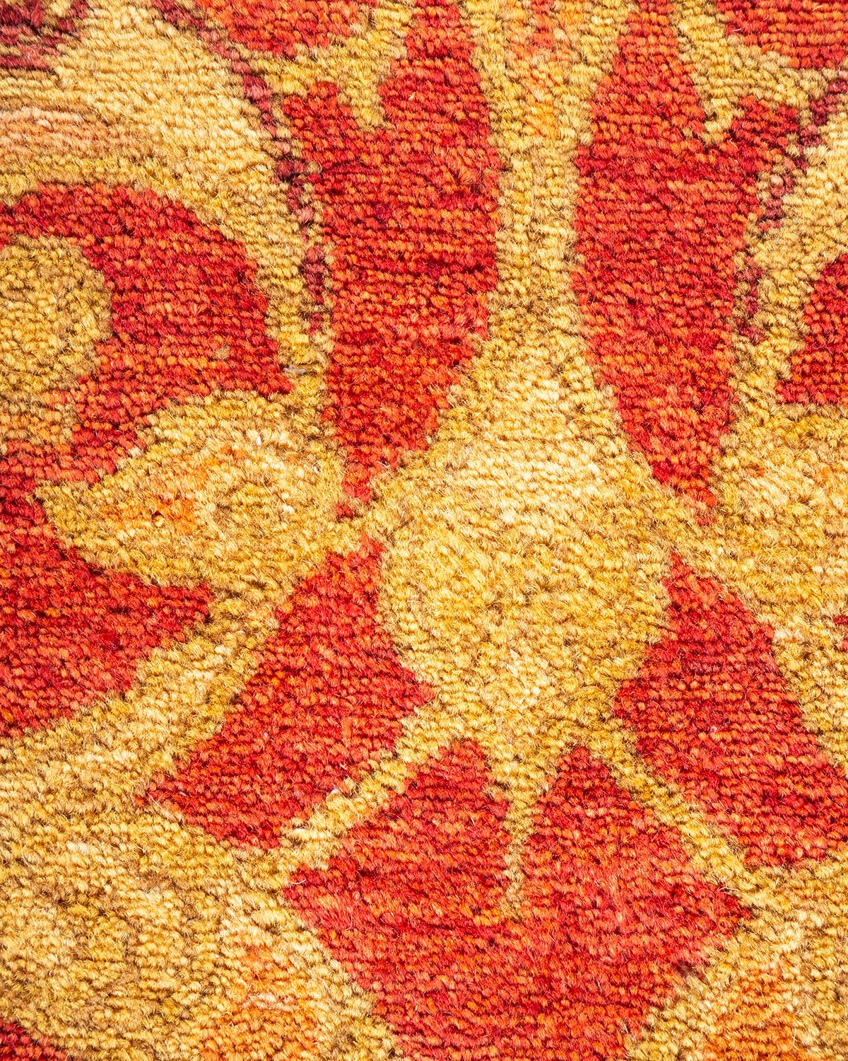Contemporary One-of-a-Kind Hand Made Traditional Mogul Orange Area Rug For Sale