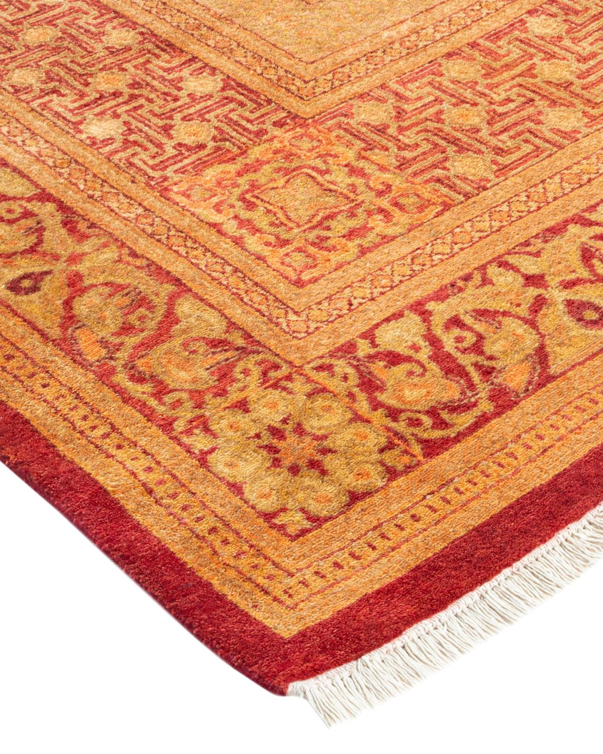Wool One-of-a-Kind Hand Made Traditional Mogul Orange Area Rug For Sale