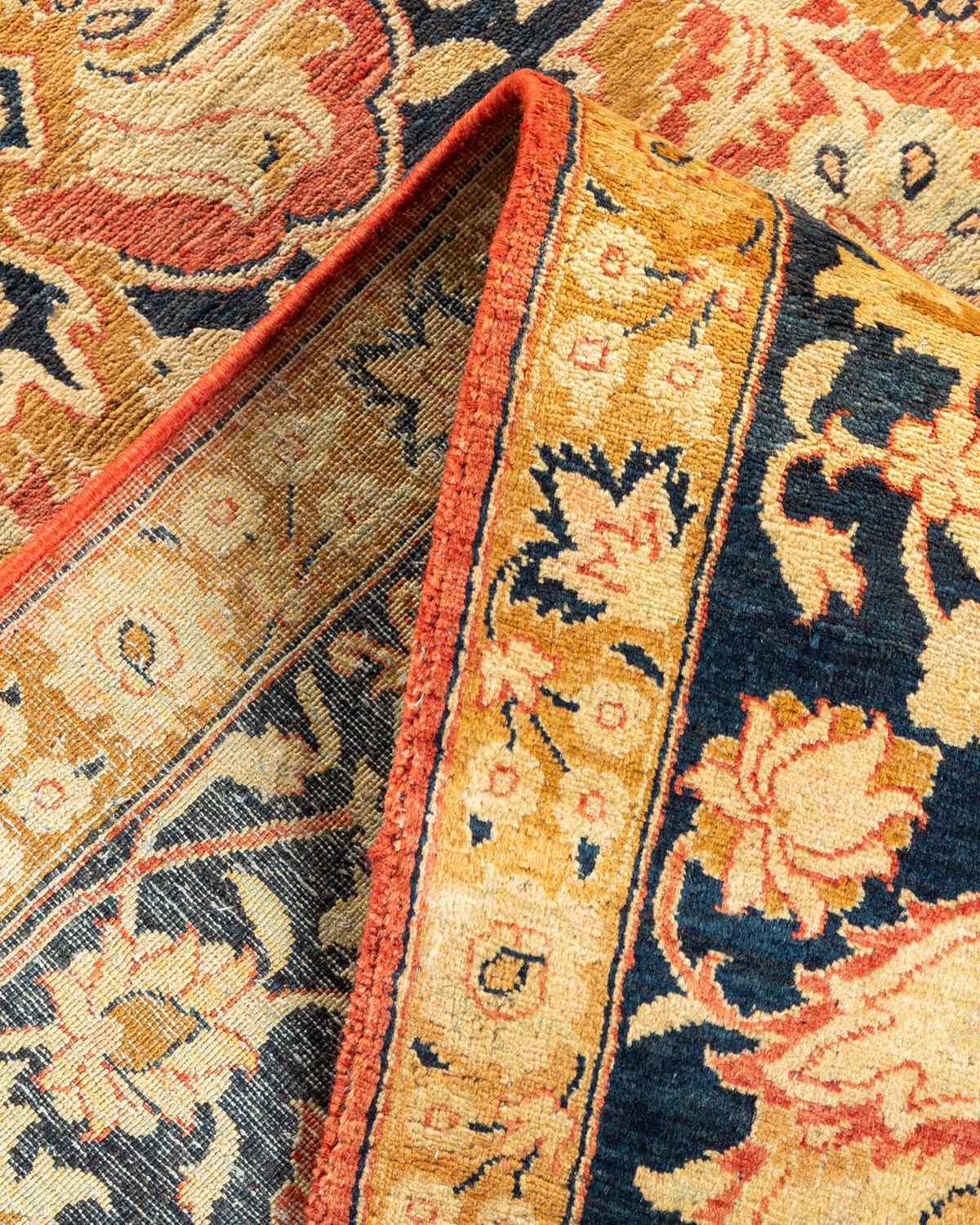 Pakistani One-of-a-Kind Hand Made Traditional Mogul Orange Area Rug For Sale