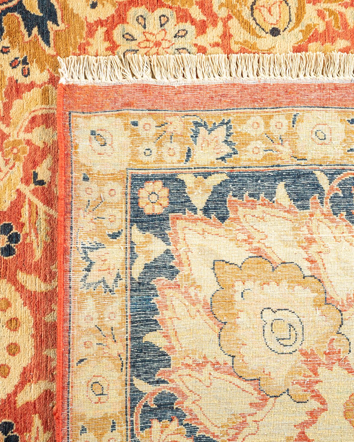 Hand-Knotted One-of-a-Kind Hand Made Traditional Mogul Orange Area Rug For Sale